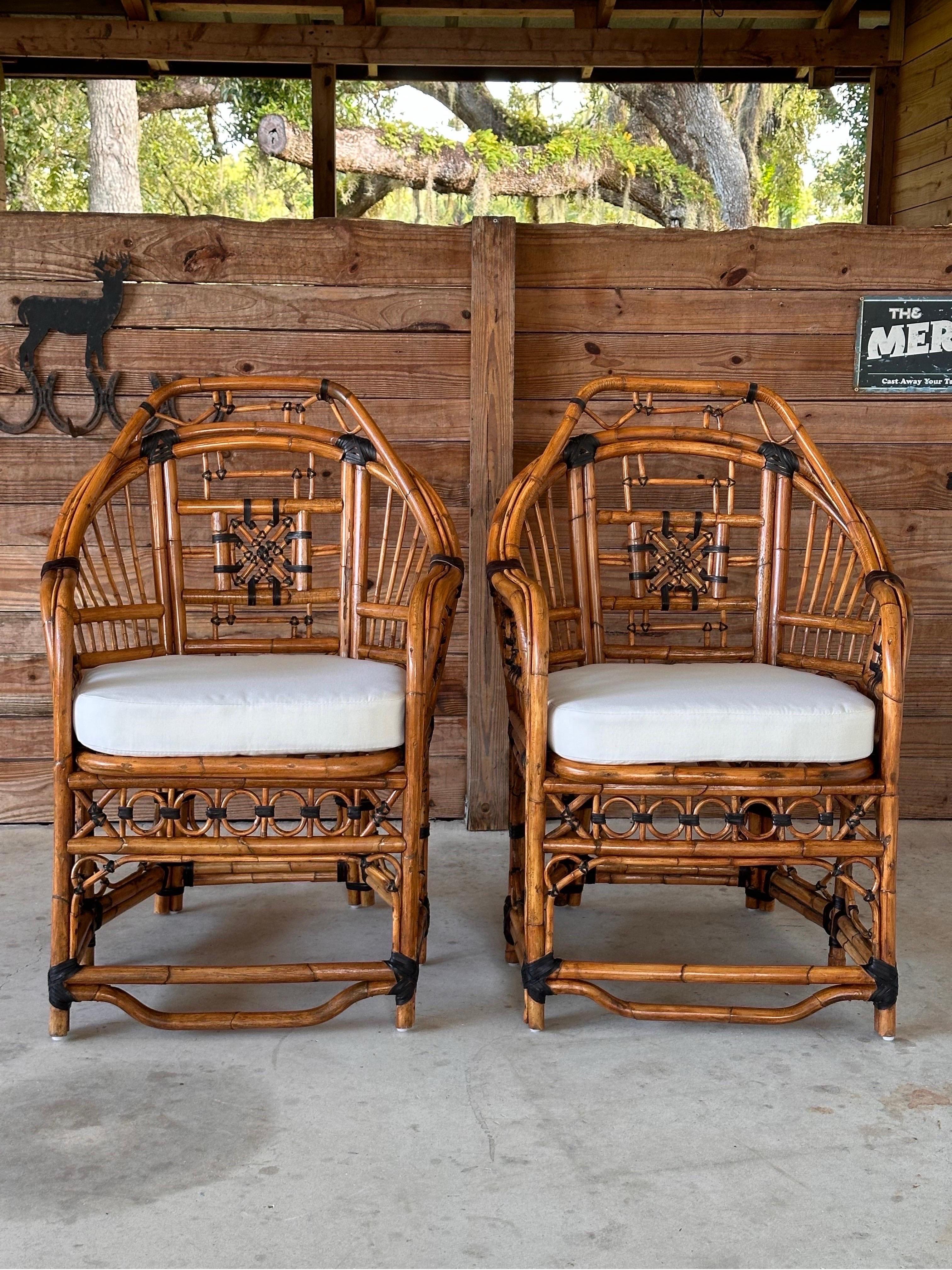 Mid-20th Century Restored Upholstered Rattan Fretwork Chippendale Side Chairs 4