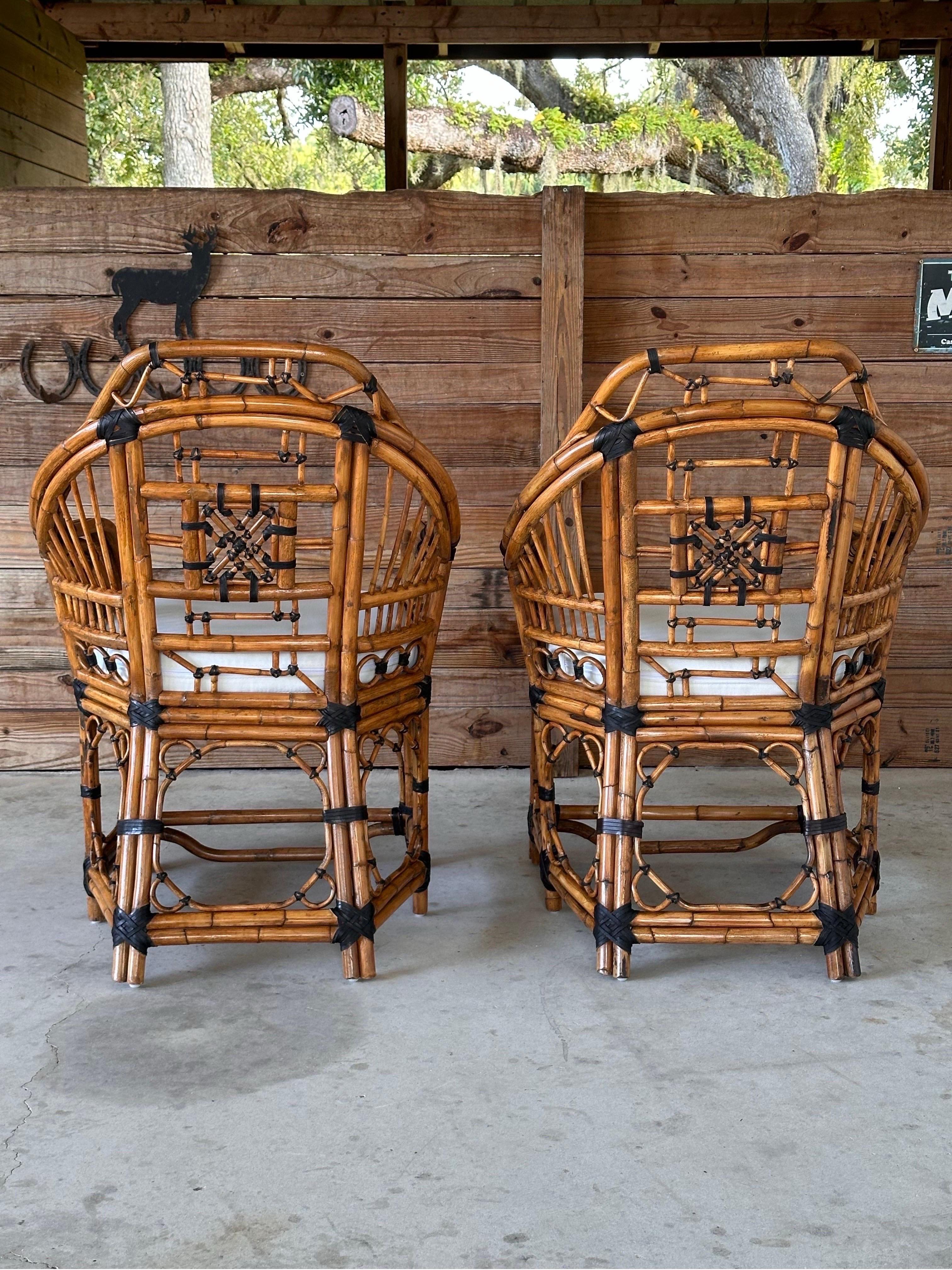 Mid-20th Century Restored Upholstered Rattan Fretwork Chippendale Side Chairs 6