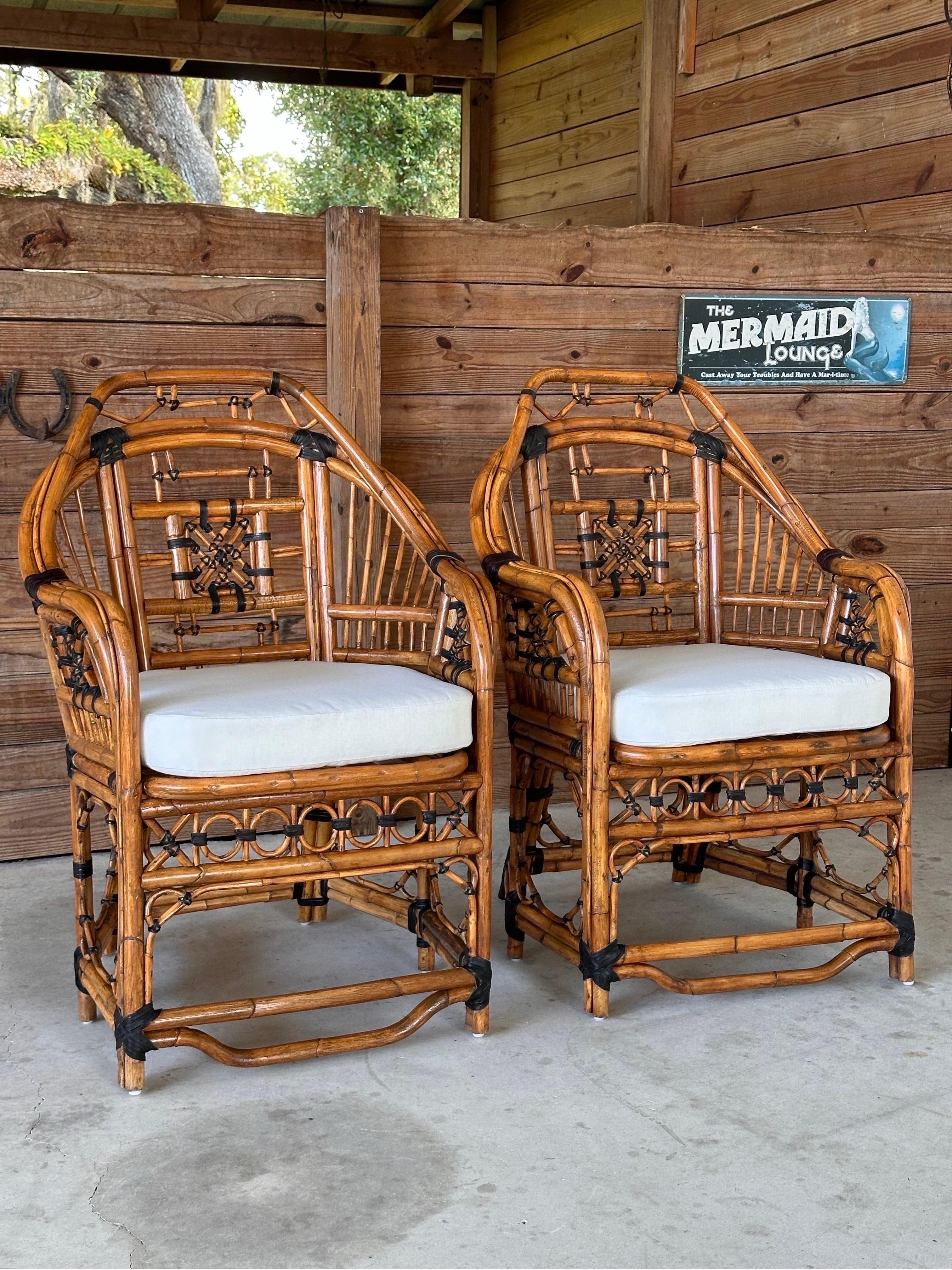 Mid-20th Century Restored Upholstered Rattan Fretwork Chippendale Side Chairs 8
