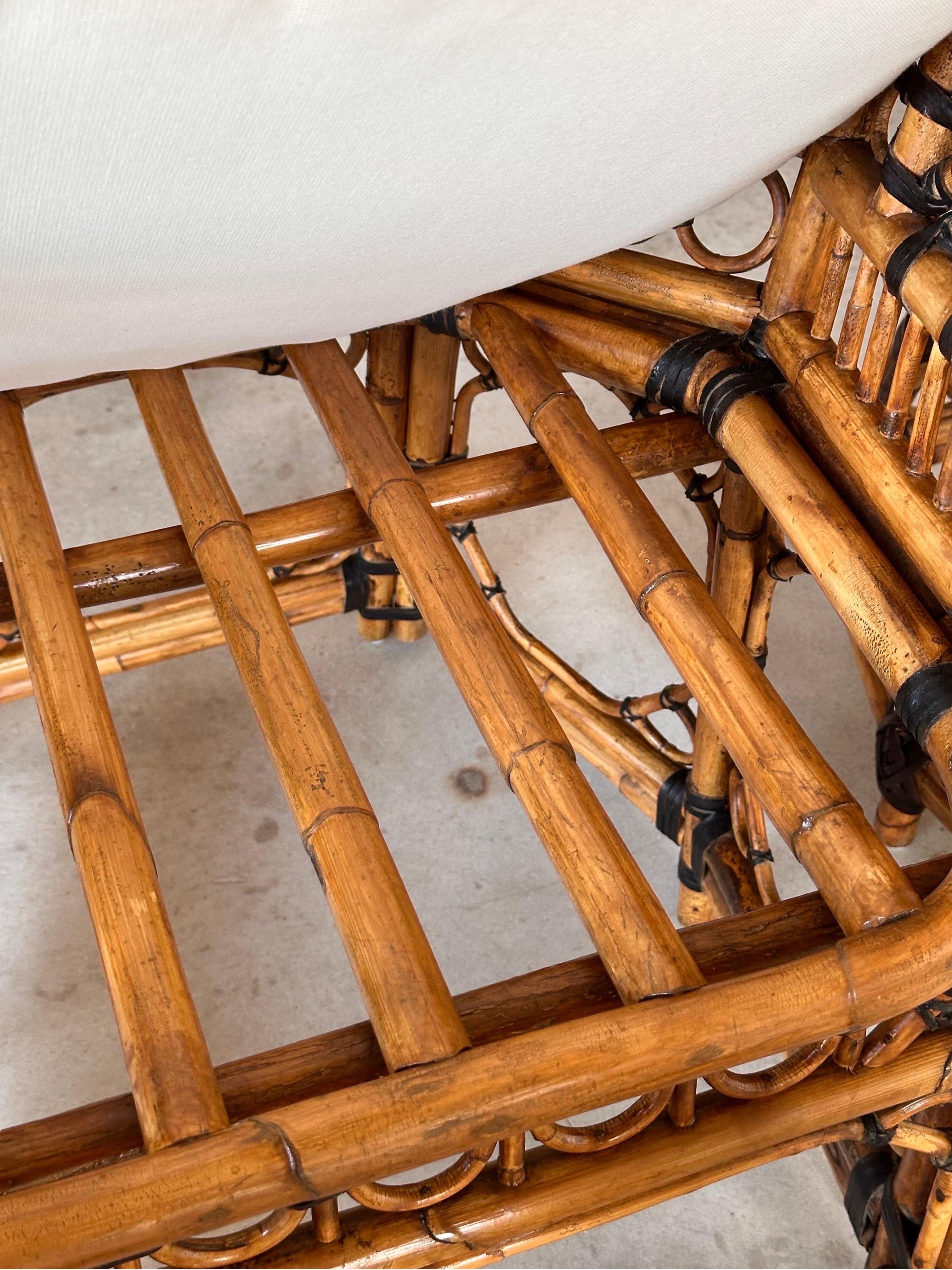 Mid-20th Century Restored Upholstered Rattan Fretwork Chippendale Side Chairs 2