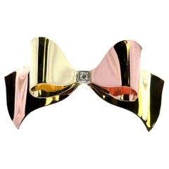 Mid 20th Century Retro 14 Karat Two-Tone Diamond Bow Brooch Pin