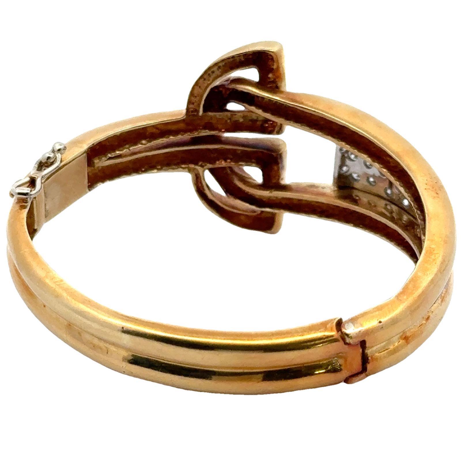 Bracelet jonc à charnières rétro en or jaune 18 carats du milieu du 20e siècle en vente 2