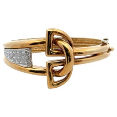 Mid-20th Century Retro 18 Karat Yellow Gold Buckle Hinged Bangle Bracelet