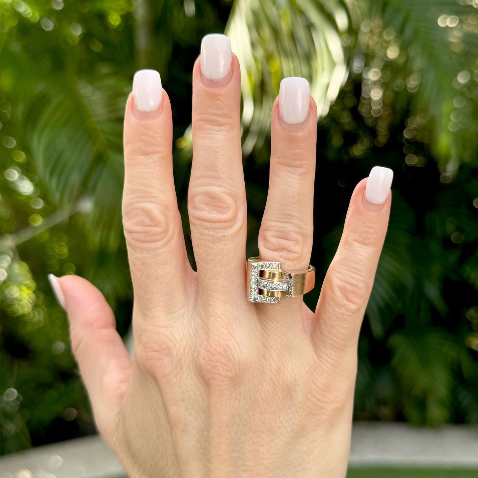 Single Cut Mid-20th Century Retro Diamond 18 Karat Rose Gold Vintage Ring For Sale