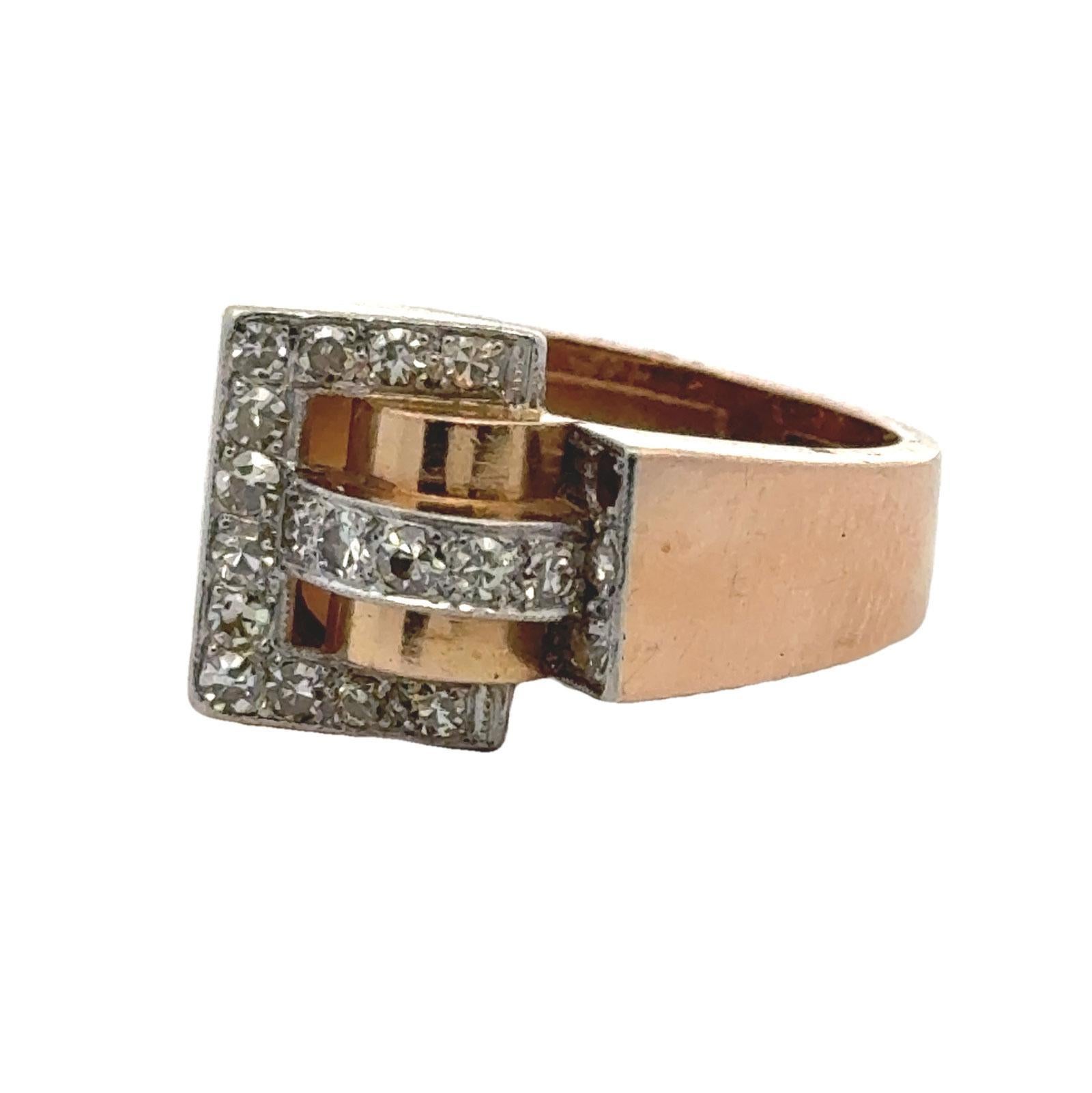 Mid-20th Century Retro Diamond 18 Karat Rose Gold Vintage Ring In Excellent Condition For Sale In Boca Raton, FL