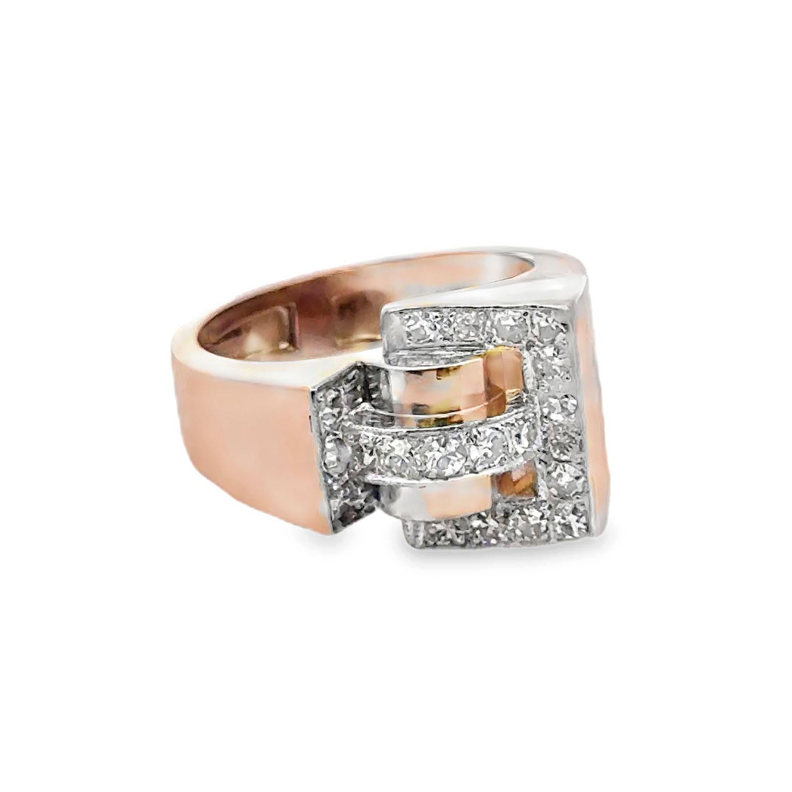 Mid-20th Century Retro Diamond 18 Karat Rose Gold Vintage Ring For Sale 2