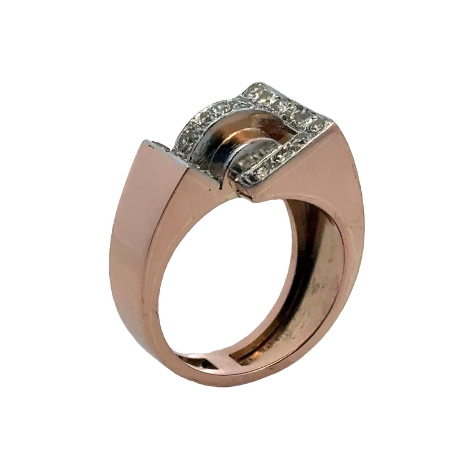 Mid-20th Century Retro Diamond 18 Karat Rose Gold Vintage Ring For Sale 3
