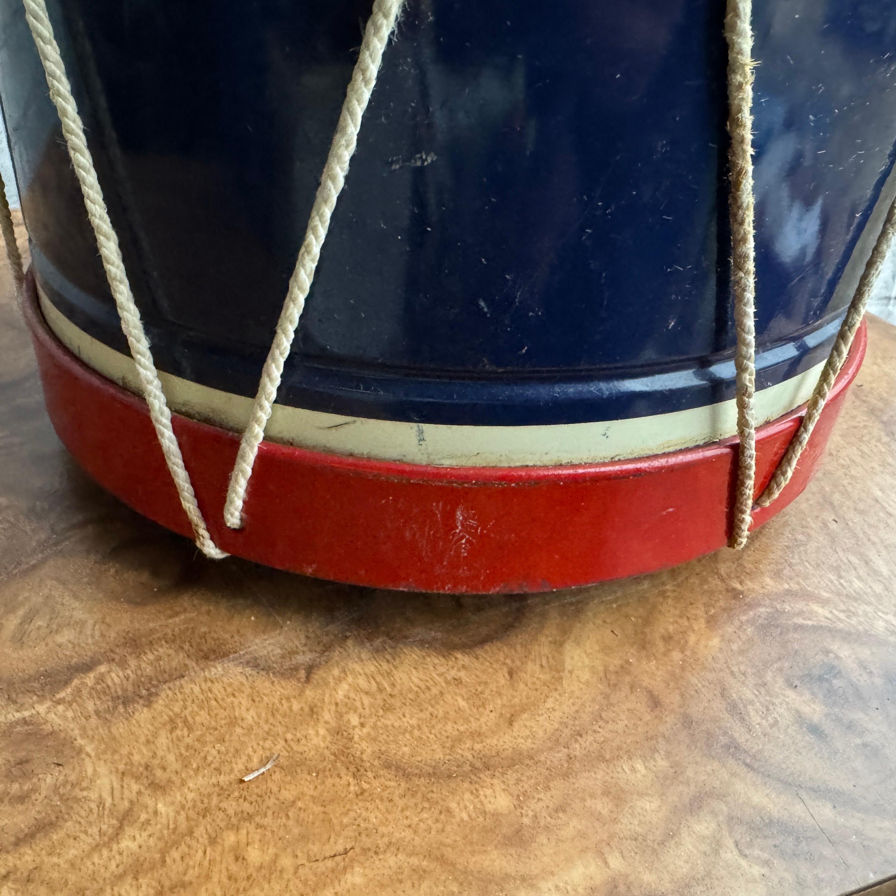 Enameled Mid 20th Century Revolutionary War Style Marching Drum Wastebasket For Sale