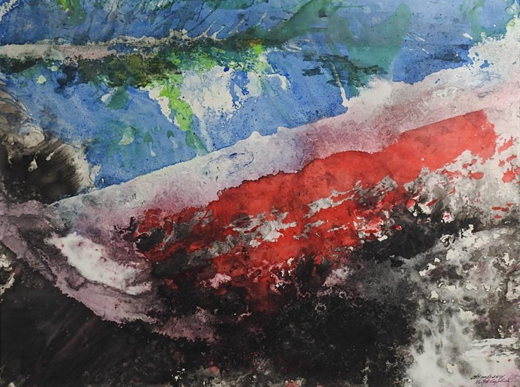 Mid-Century Modern Mid 20th Century Richard Dempsey Abstract Watercolor Painting For Sale