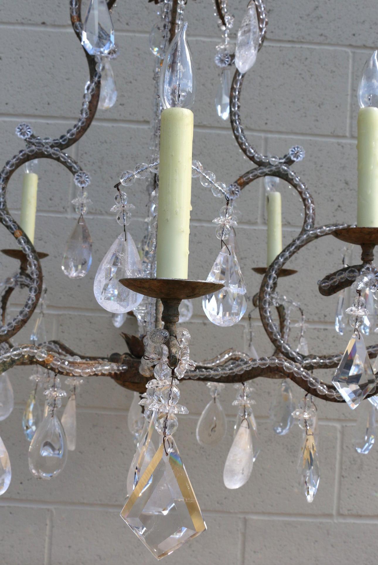 Mid 20th Century Rock Crystal Eight Light Chandelier In Good Condition For Sale In North Hollywood, CA