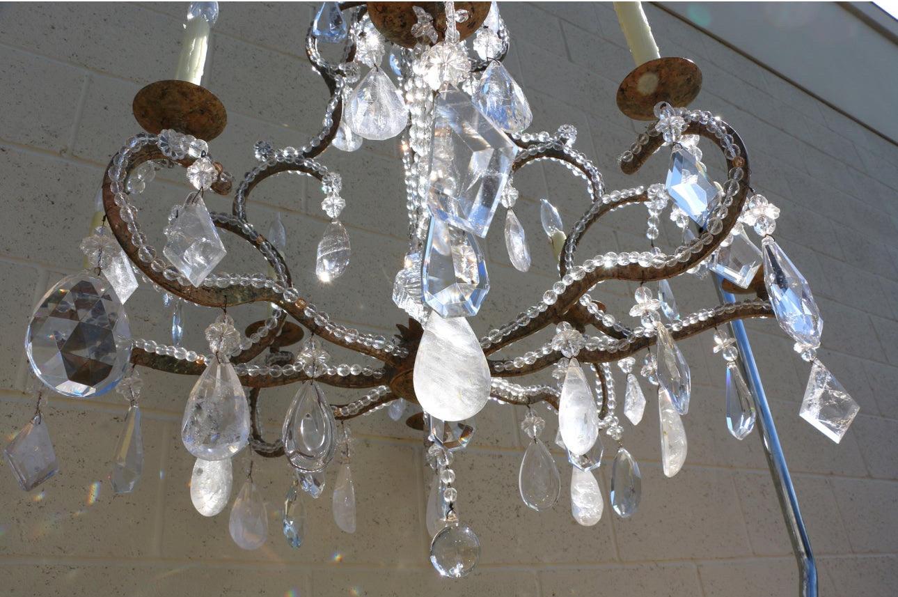 Mid 20th Century Rock Crystal Eight Light Chandelier For Sale 1