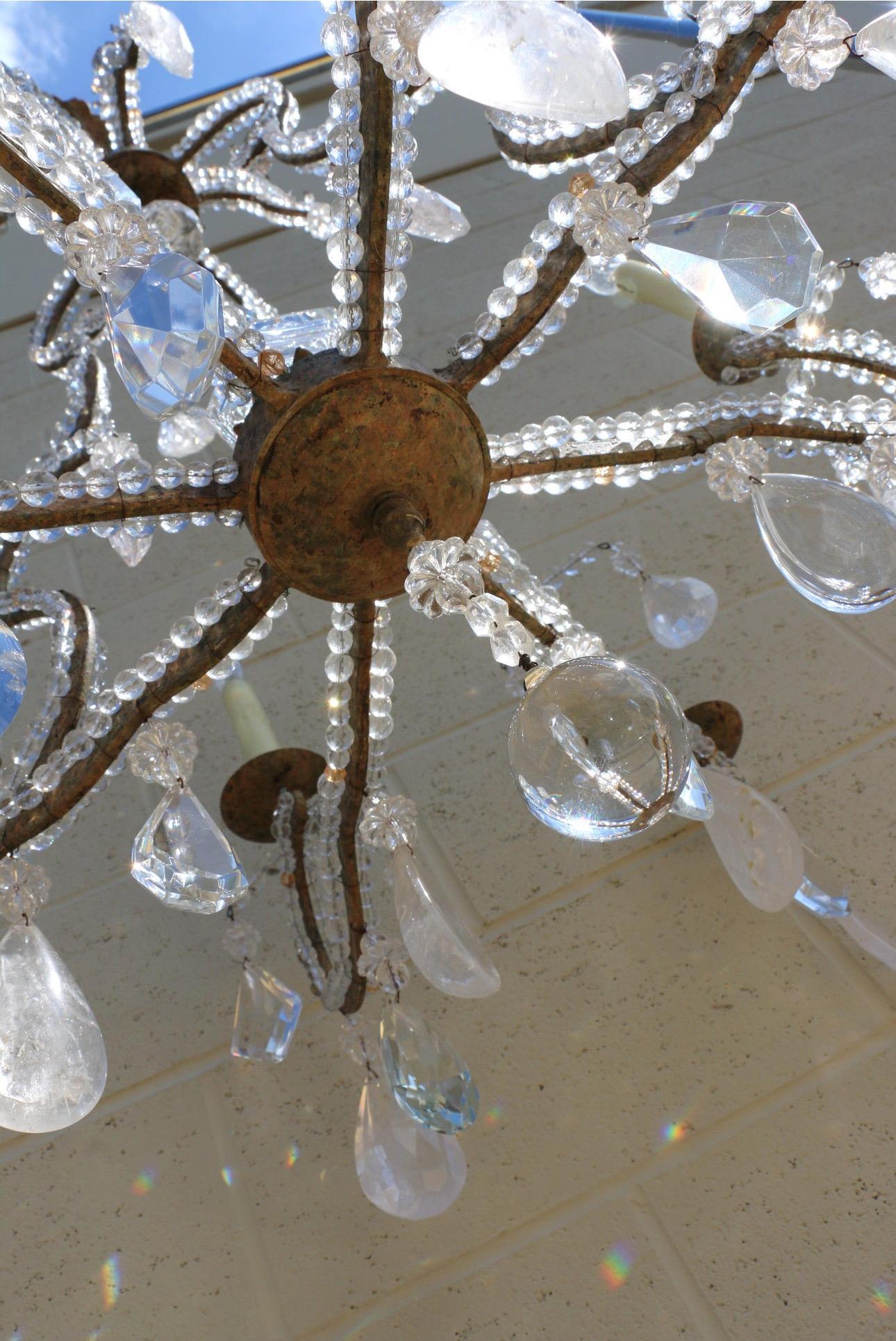 Mid 20th Century Rock Crystal Eight Light Chandelier For Sale 2