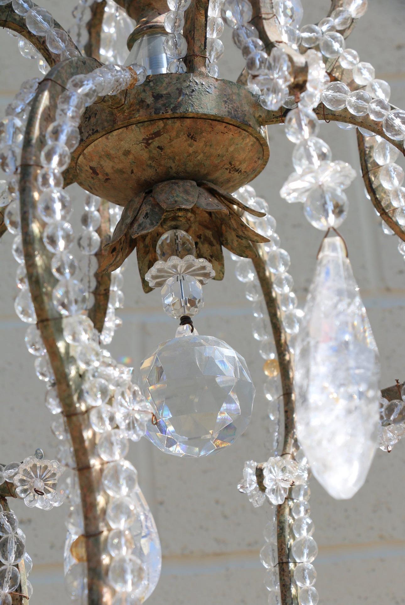 Mid 20th Century Rock Crystal Eight Light Chandelier For Sale 4