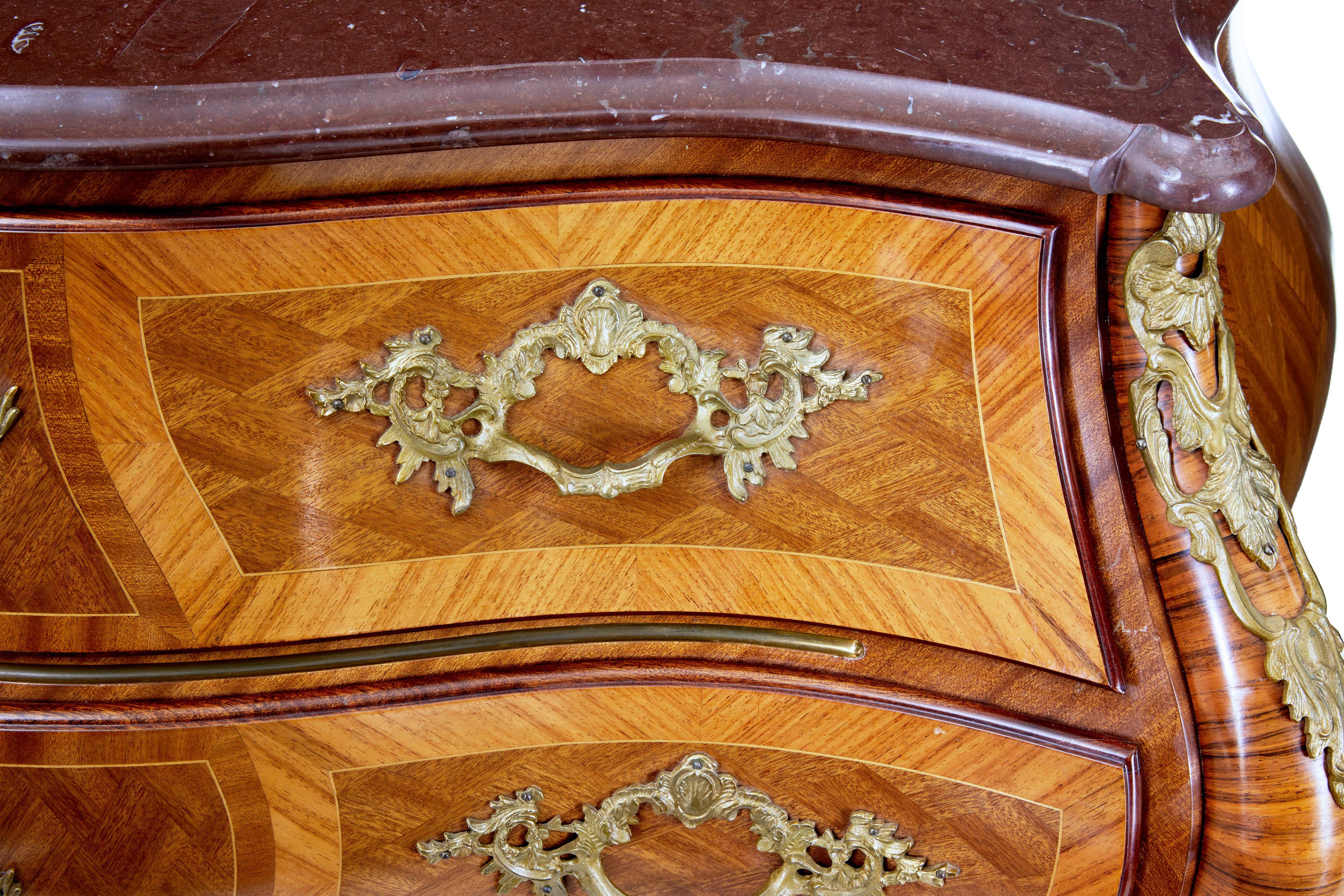 Mid 20th Century Rococo Revival Bombe Kingwood Mahogany Chest of Drawers In Good Condition In Debenham, Suffolk