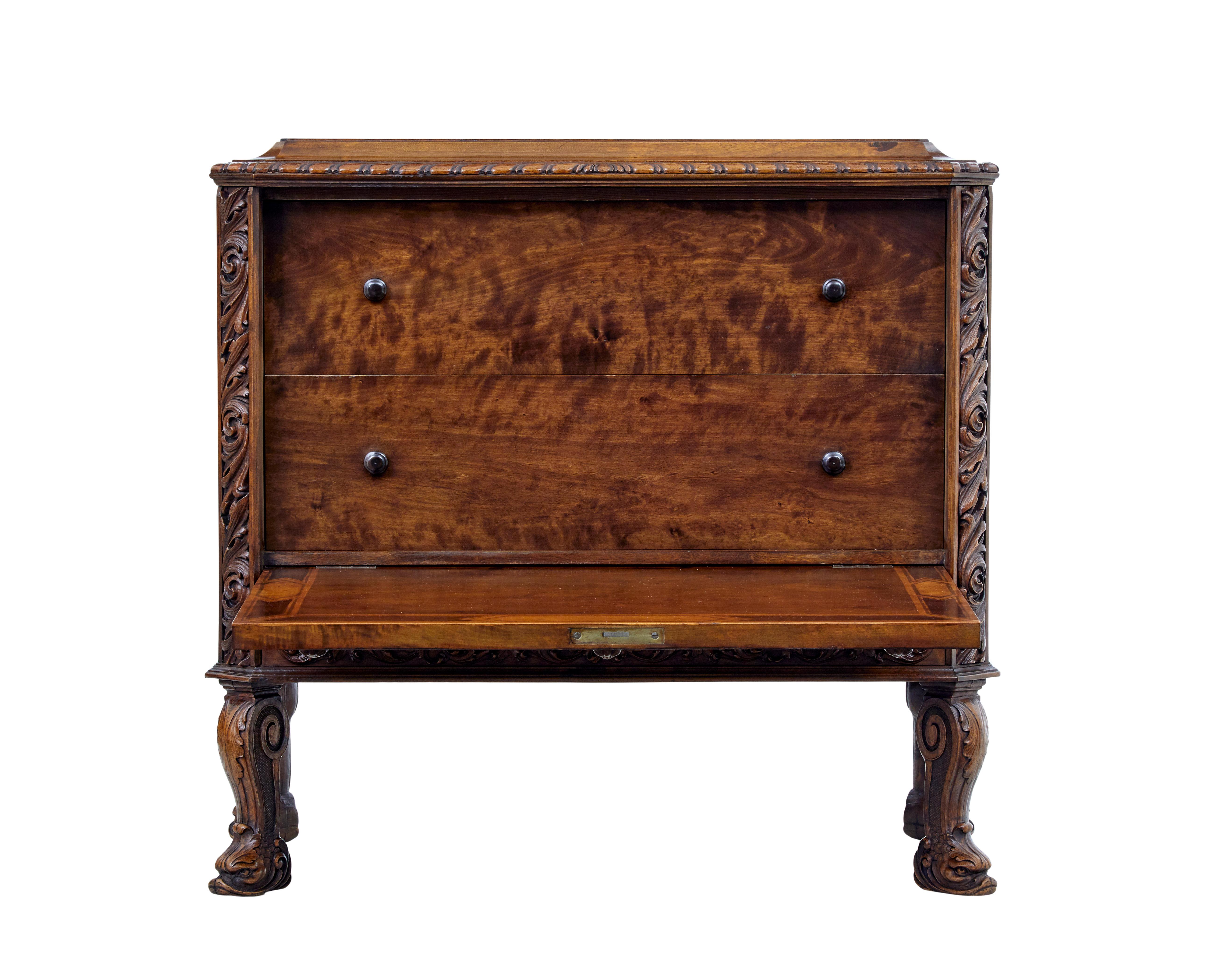 Swedish Mid-20th Century Rococo Revival Carved Walnut Chest of Drawers For Sale