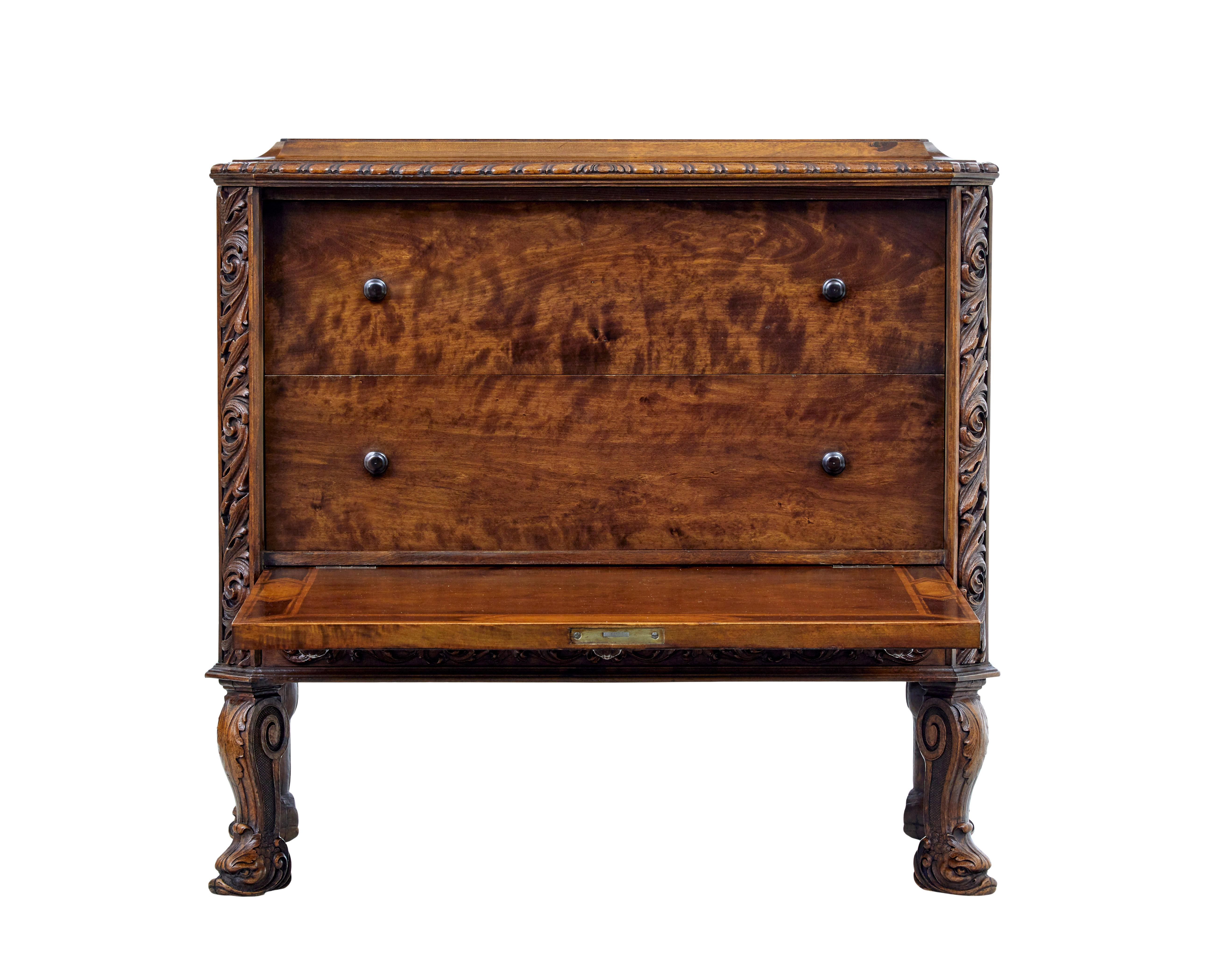 Rococo Revival Mid 20th century rococo revival carved walnut chest of drawers For Sale