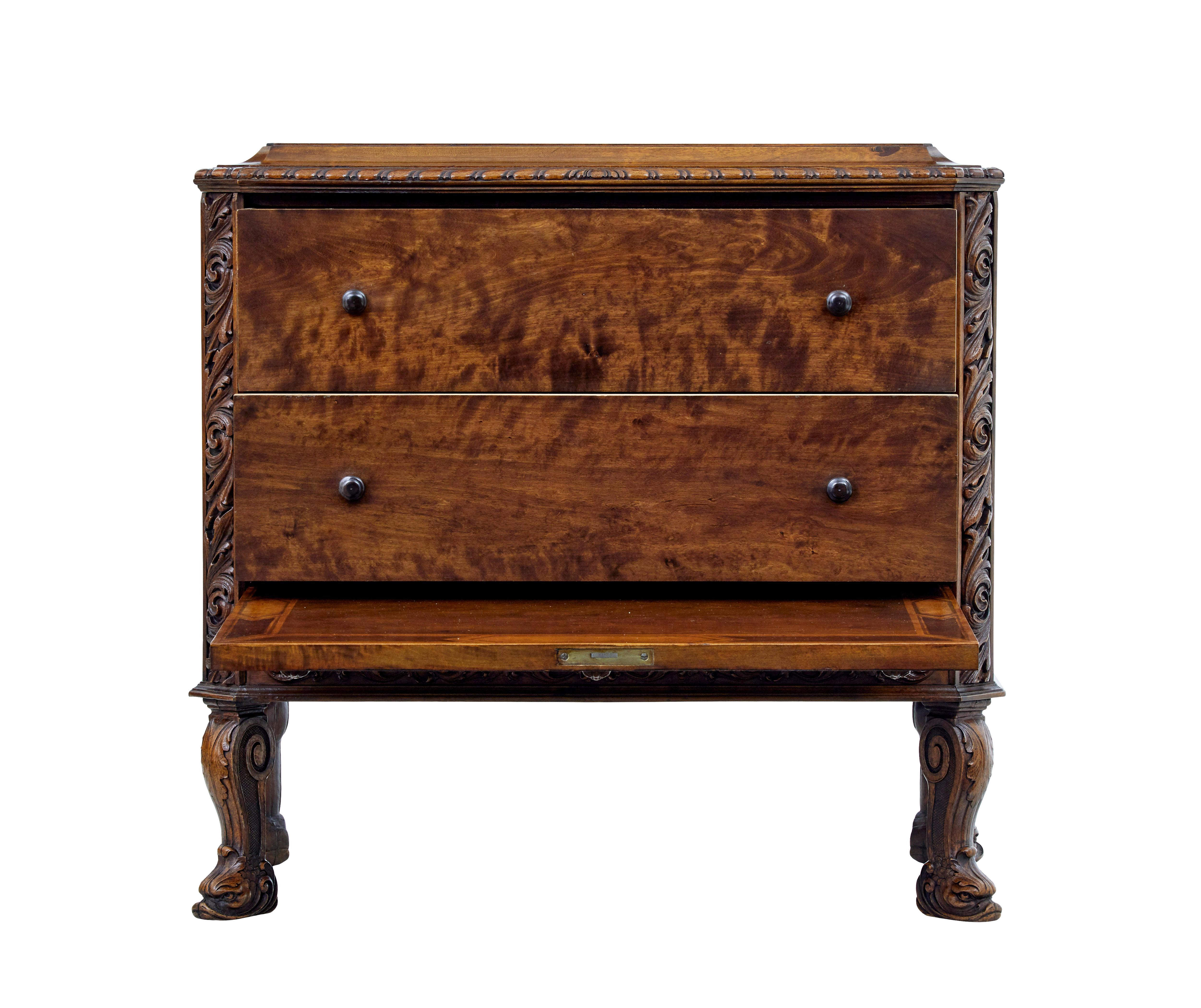 Swedish Mid 20th century rococo revival carved walnut chest of drawers For Sale
