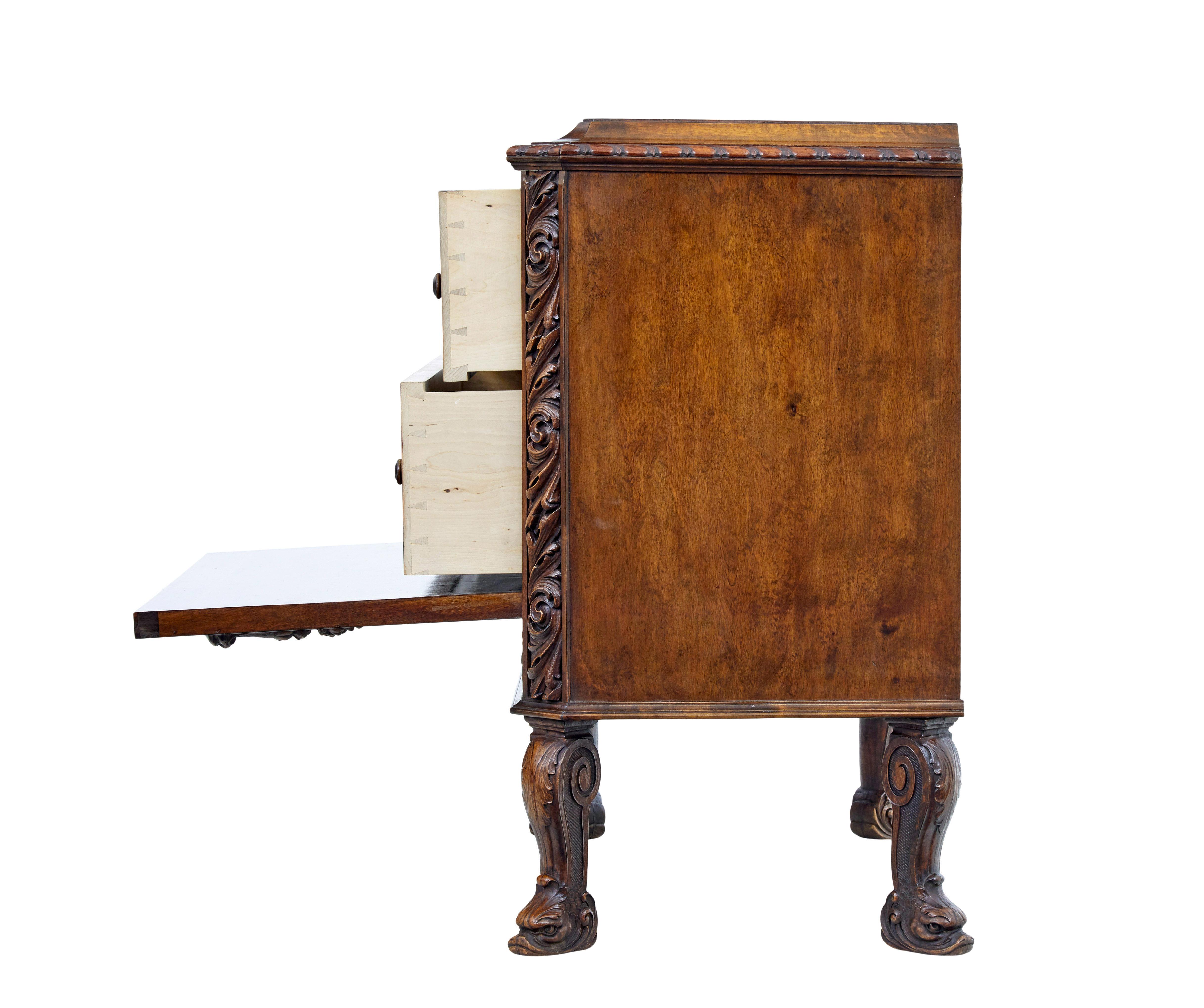 Carved Mid 20th century rococo revival carved walnut chest of drawers For Sale