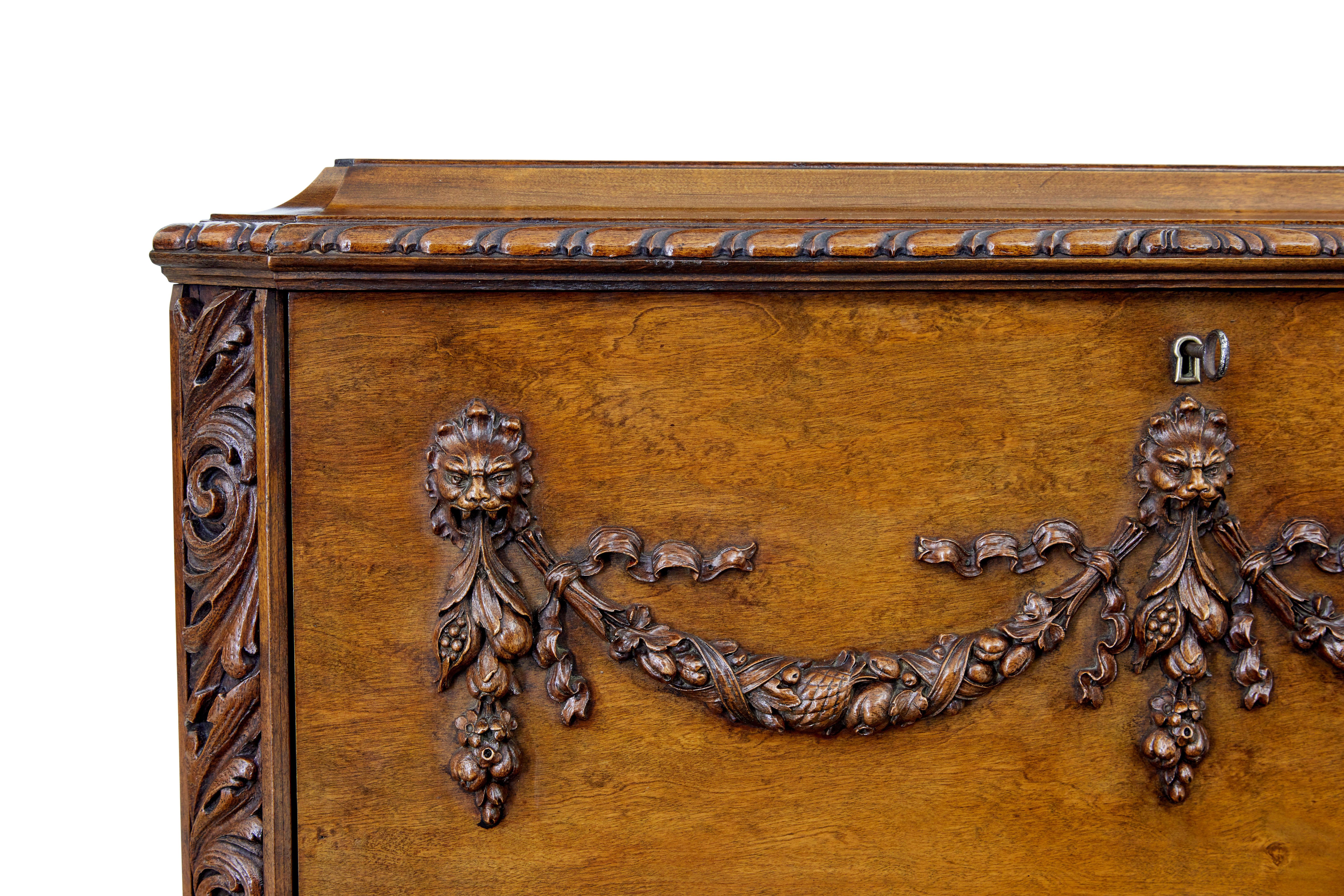 Birch Mid 20th century rococo revival carved walnut chest of drawers For Sale