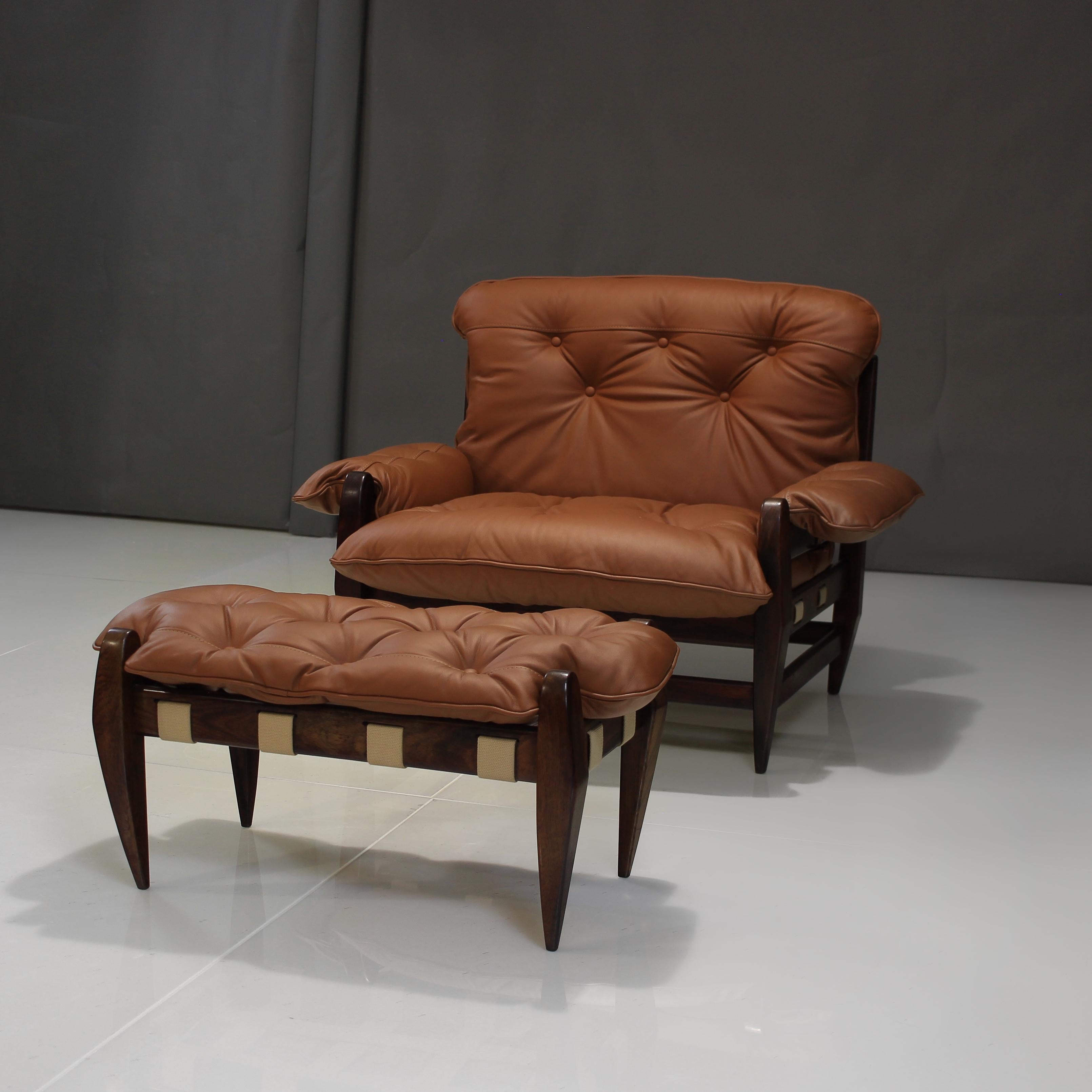 Oiled Mid-20th Century 'Rodeio' Chair and Ottoman by Jean Gillon