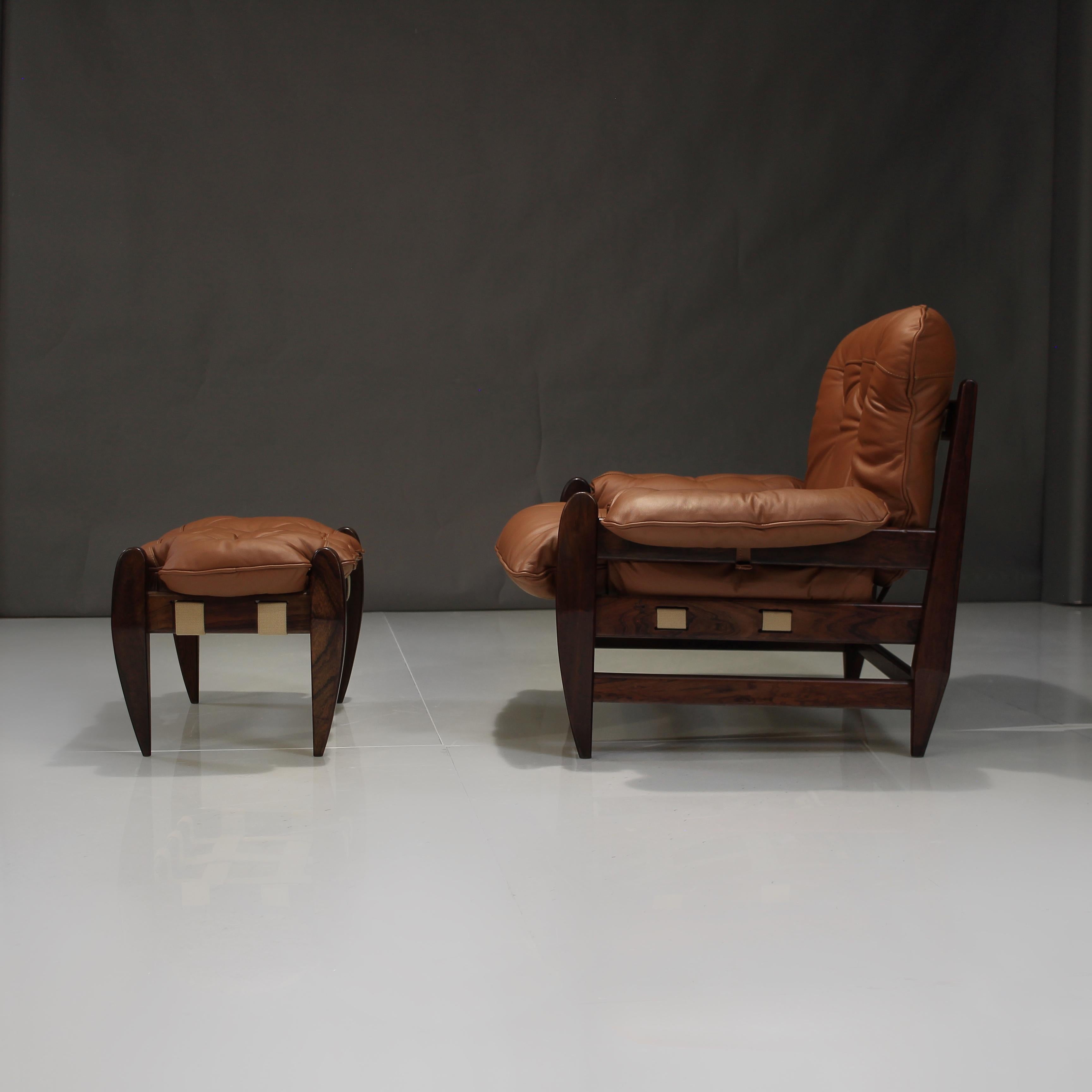Leather Mid-20th Century 'Rodeio' Chair and Ottoman by Jean Gillon