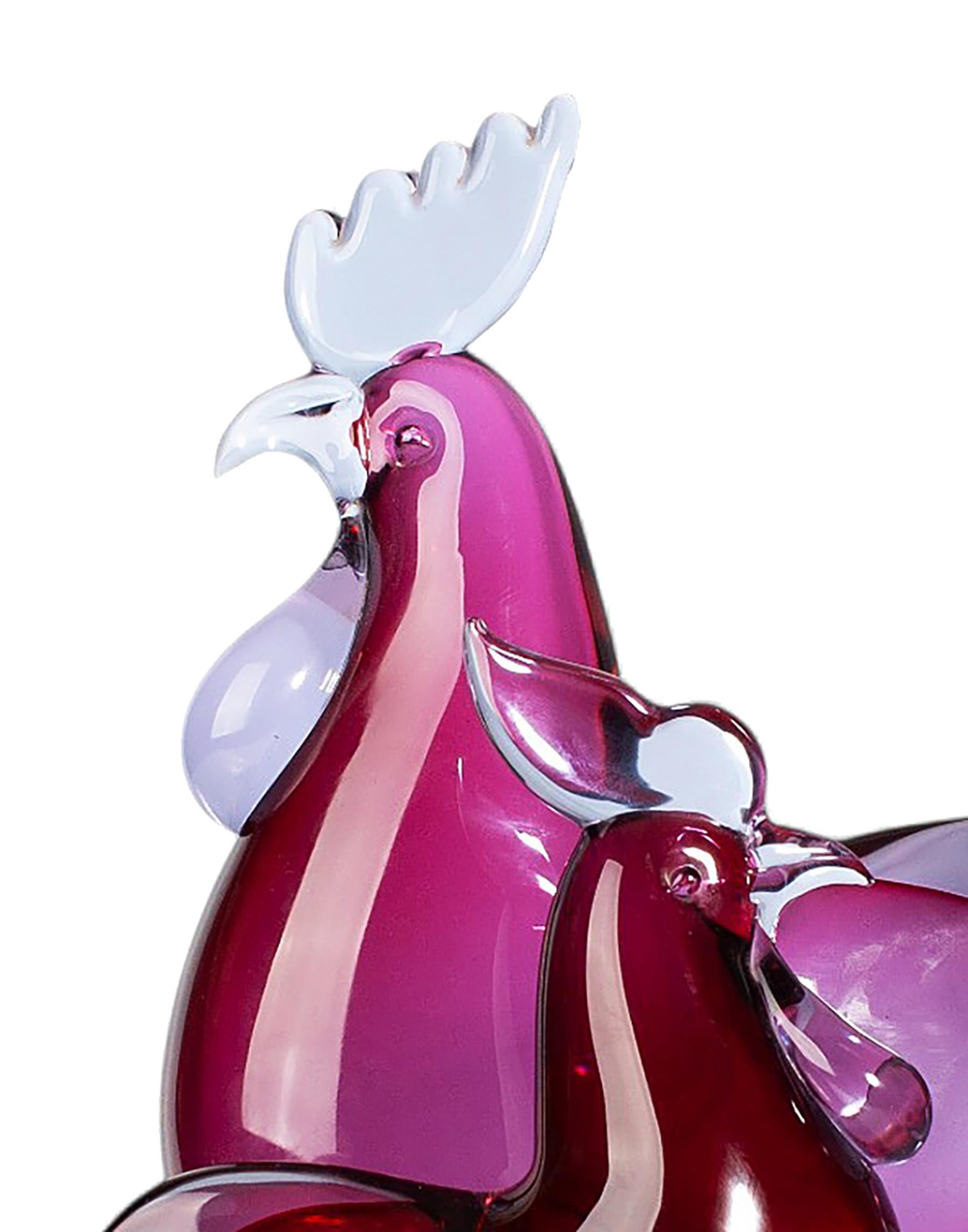 Mid-20th Century Rooster and Hen Seguso Murano Glass Colorful Sculpture, Italy For Sale 1