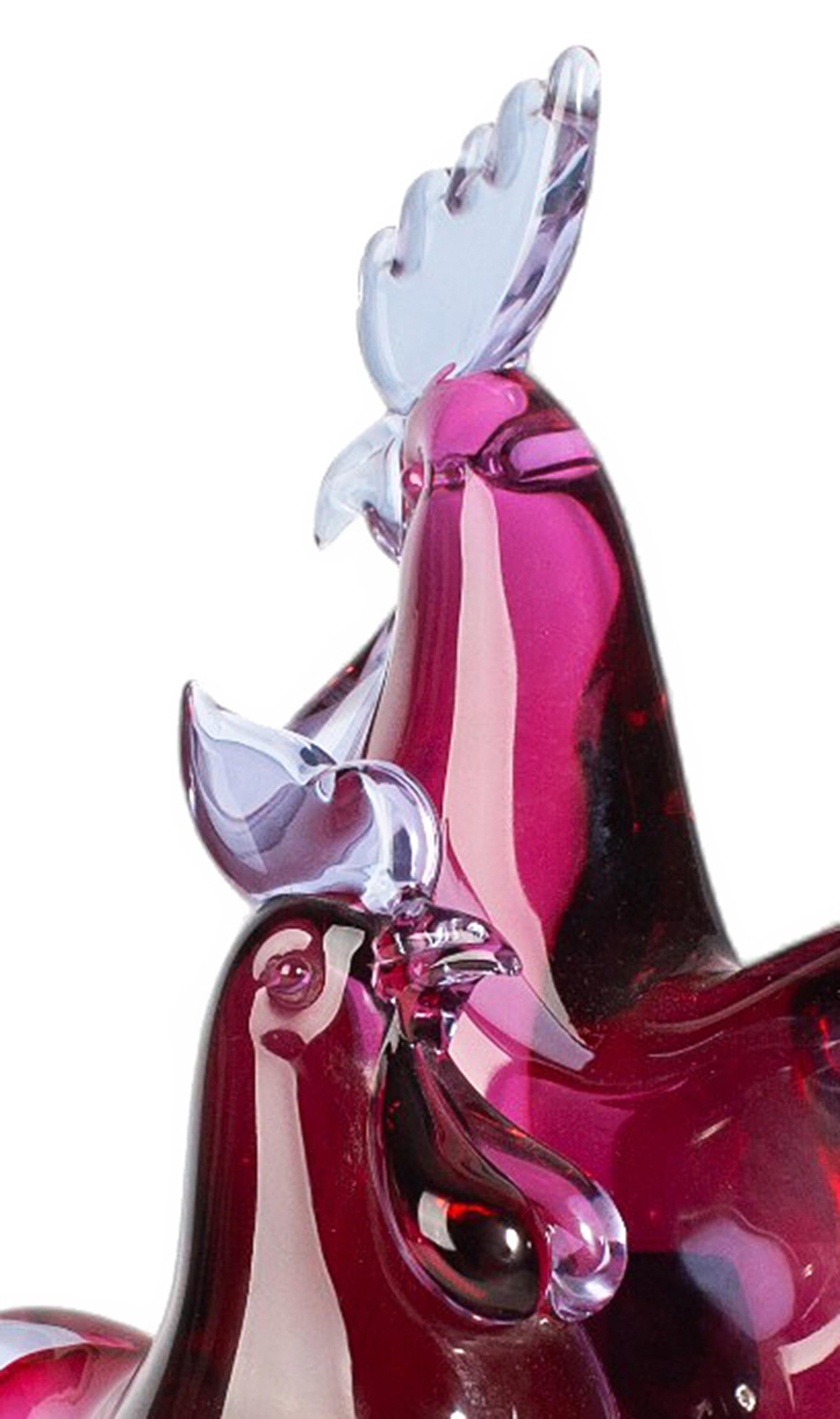 Mid-20th Century Rooster and Hen Seguso Murano Glass Colorful Sculpture, Italy For Sale 3