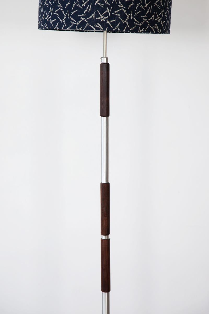 Rosewood and chrome floor lamp. Newly rewired and PAT tested. Shade sold separately.