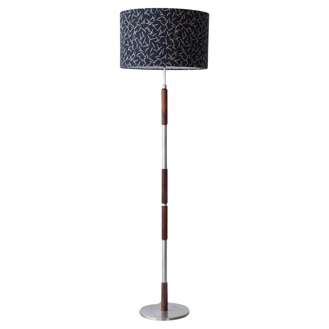 Mid 20th Century Rosewood & Chrome Floor Lamp For Sale