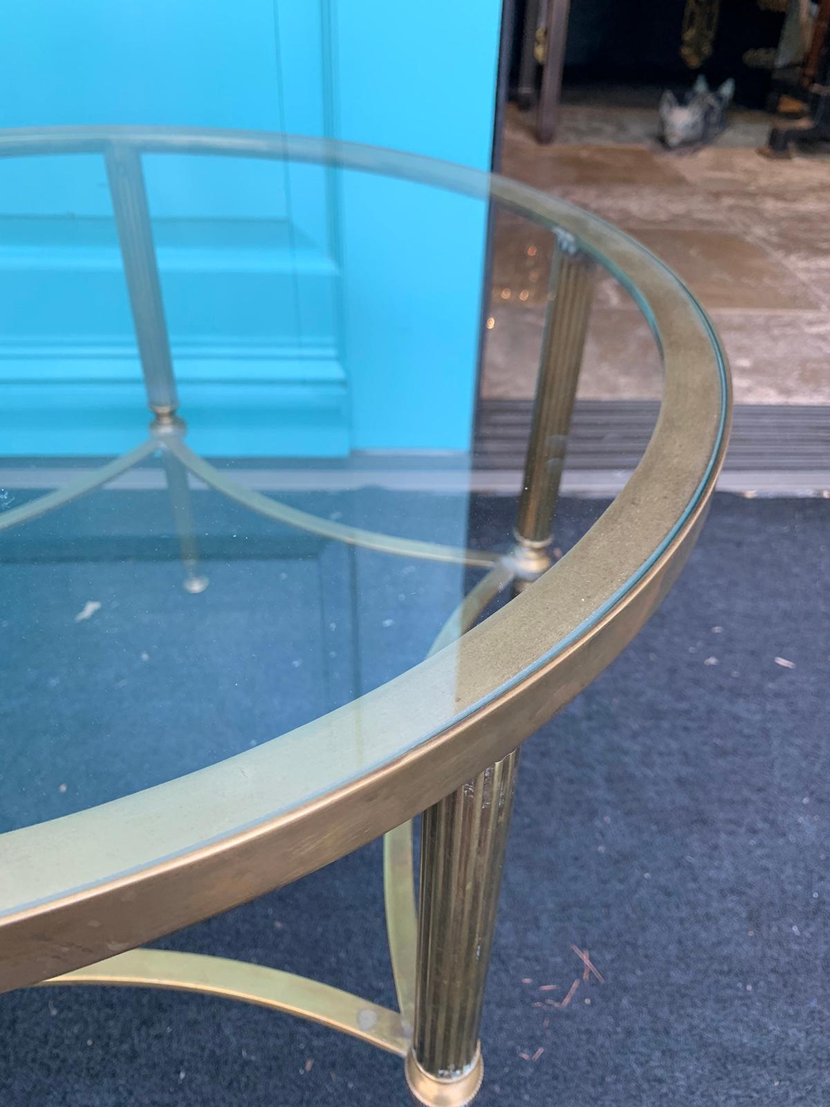 Mid-20th Century Round Brass Coffee Table, Glass Top, in the Style of Baguès 5