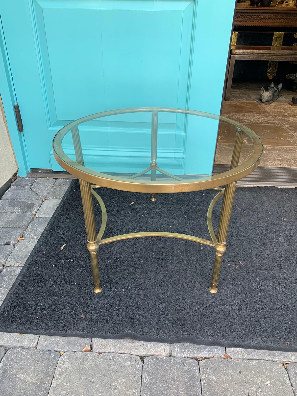 Mid-20th Century Round Brass Coffee Table, Glass Top, in the Style of Baguès 6