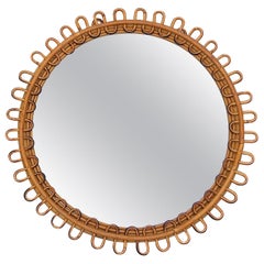 Vintage Mid-20th Century Round Rattan Mirror, Italy