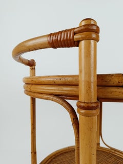 Mid 20th Century Round Serving Bar Cart Trolley in Bamboo & Rattan Italy, 1960s