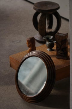 Mid-20th Century, Round Wooden Decorative Wall Mirror, Carved Frame, 1950s
