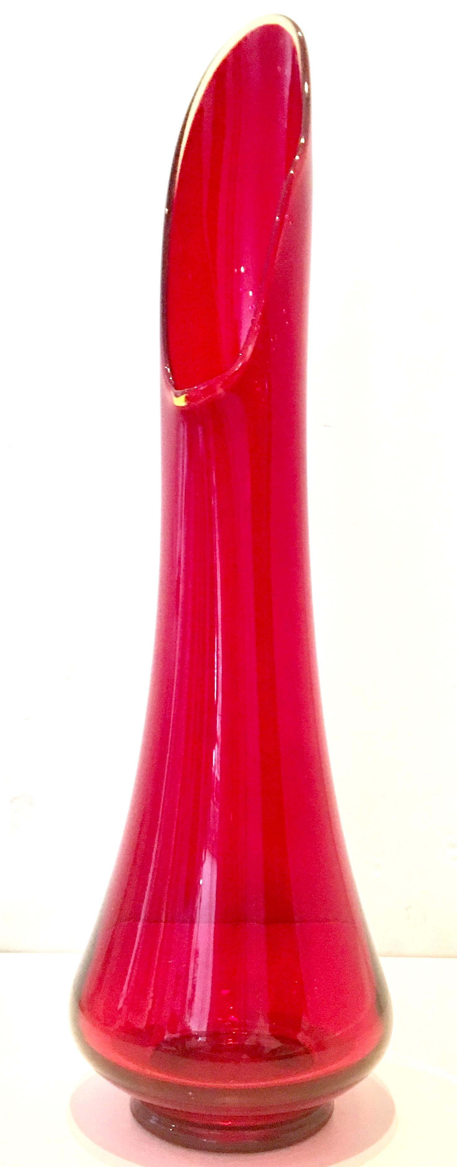 Mid-20th Century ruby red Art Glass tall slag vase.