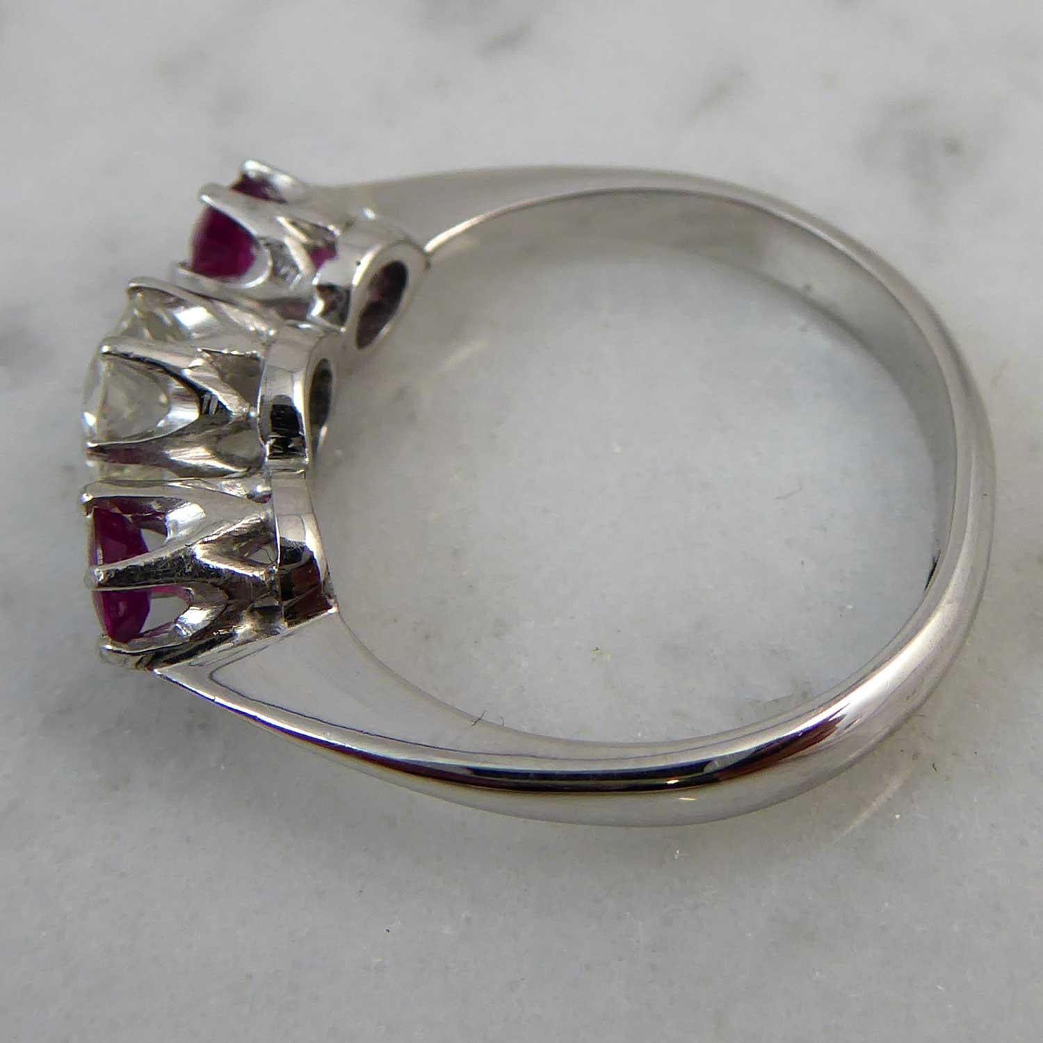 Modern Mid-20th Century Ruby Diamond Three-Stone Engagement Ring