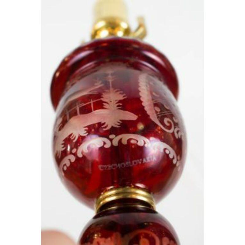 Czech Mid 20th Century Ruby Red Bohemian Glass Lamps - a pair