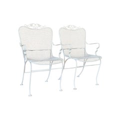 Mid-20th Century Russell Woodard White Wrought Iron Garden Armchairs – Pair