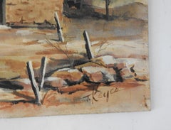 Mid-20th Century Rustic Adobe Farmhouse Painting
