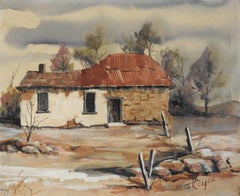 Mid-20th Century Rustic Adobe Farmhouse Painting