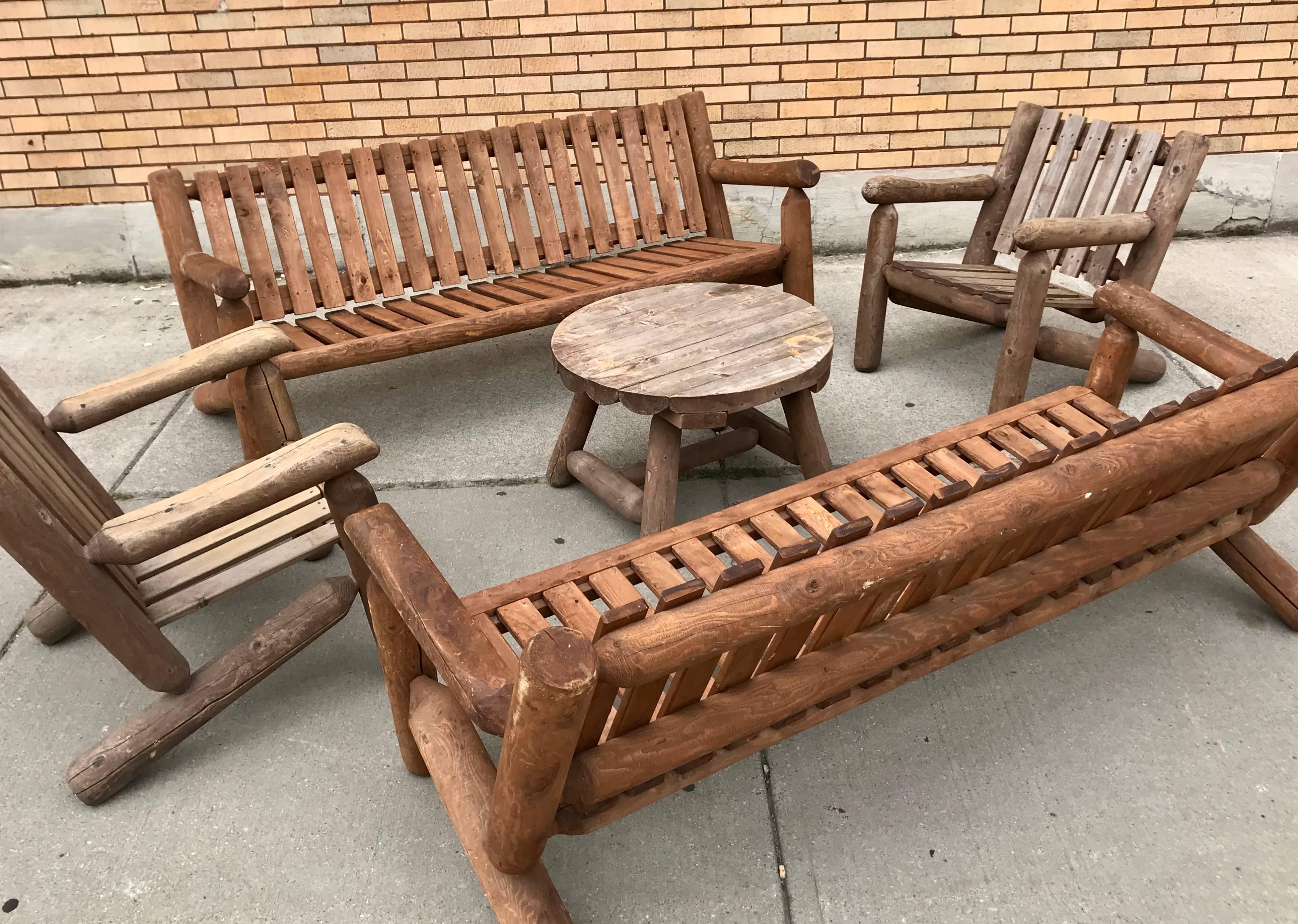 Wood Mid-20th Century Rustic American Camp Four-Piece Suite, Adirondack
