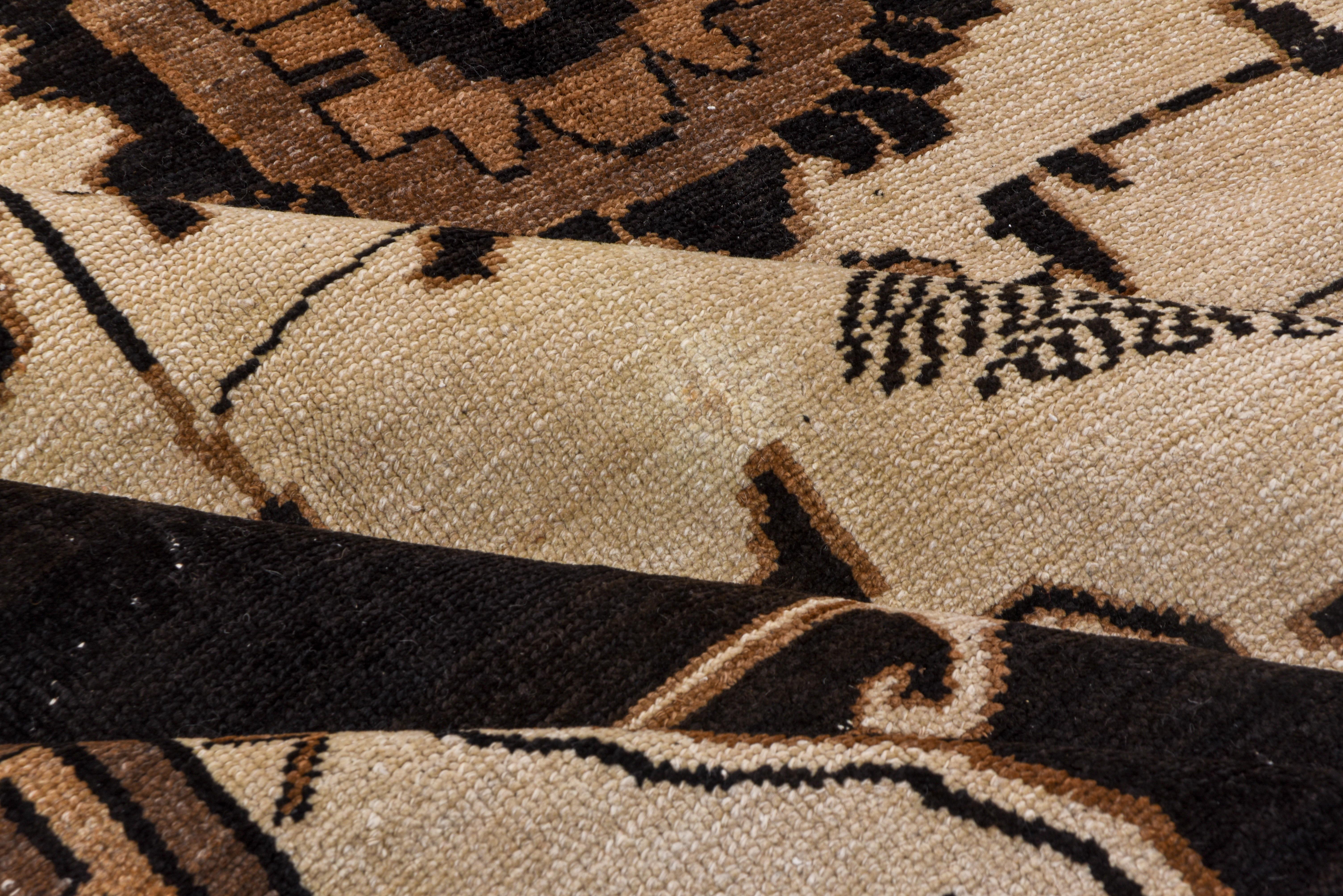 Hand-Knotted Mid-20th Century Rustic Turkish Kars Rug, Black Innter Field, Cream Outer Field