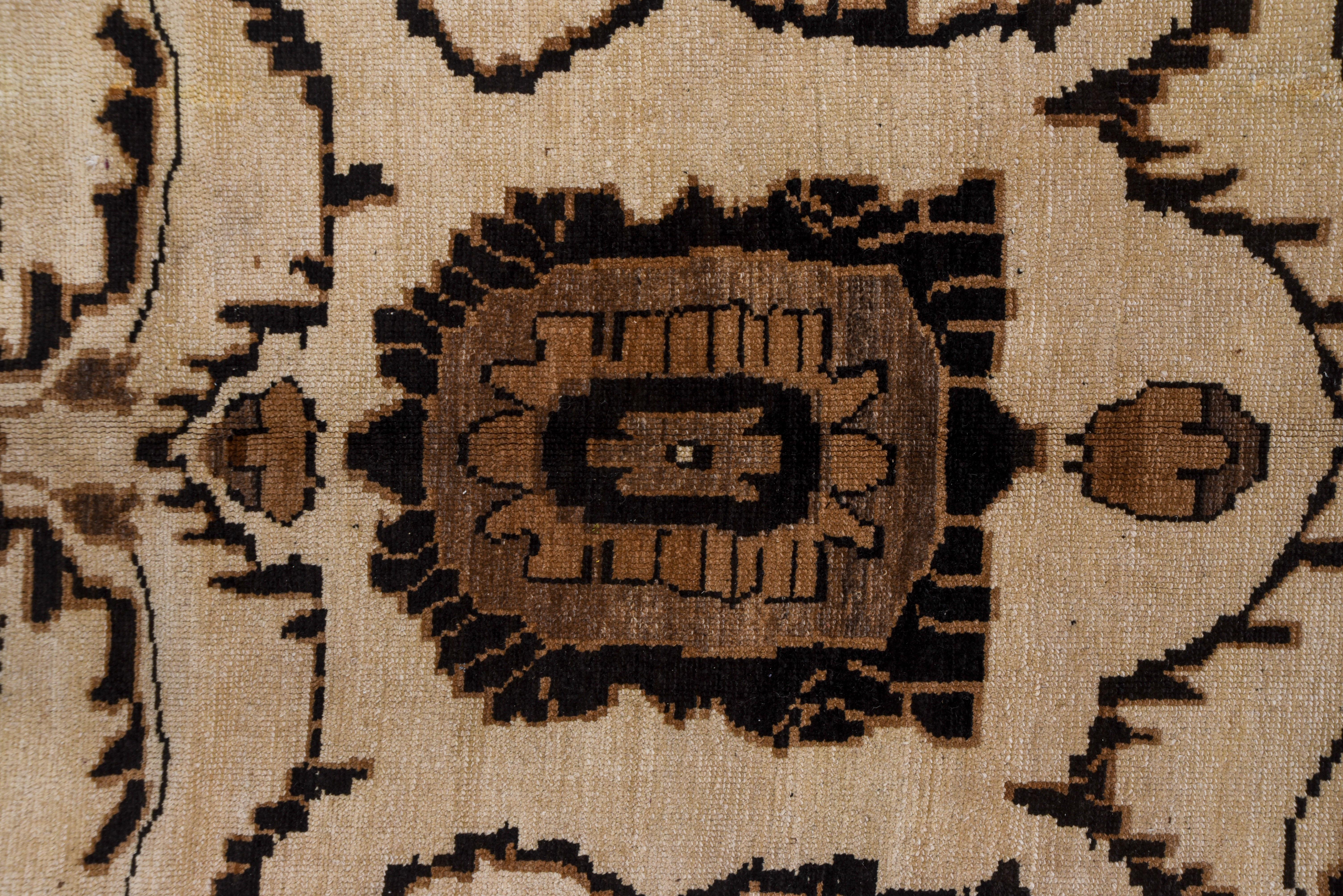 Mid-20th Century Rustic Turkish Kars Rug, Black Innter Field, Cream Outer Field In Good Condition For Sale In New York, NY