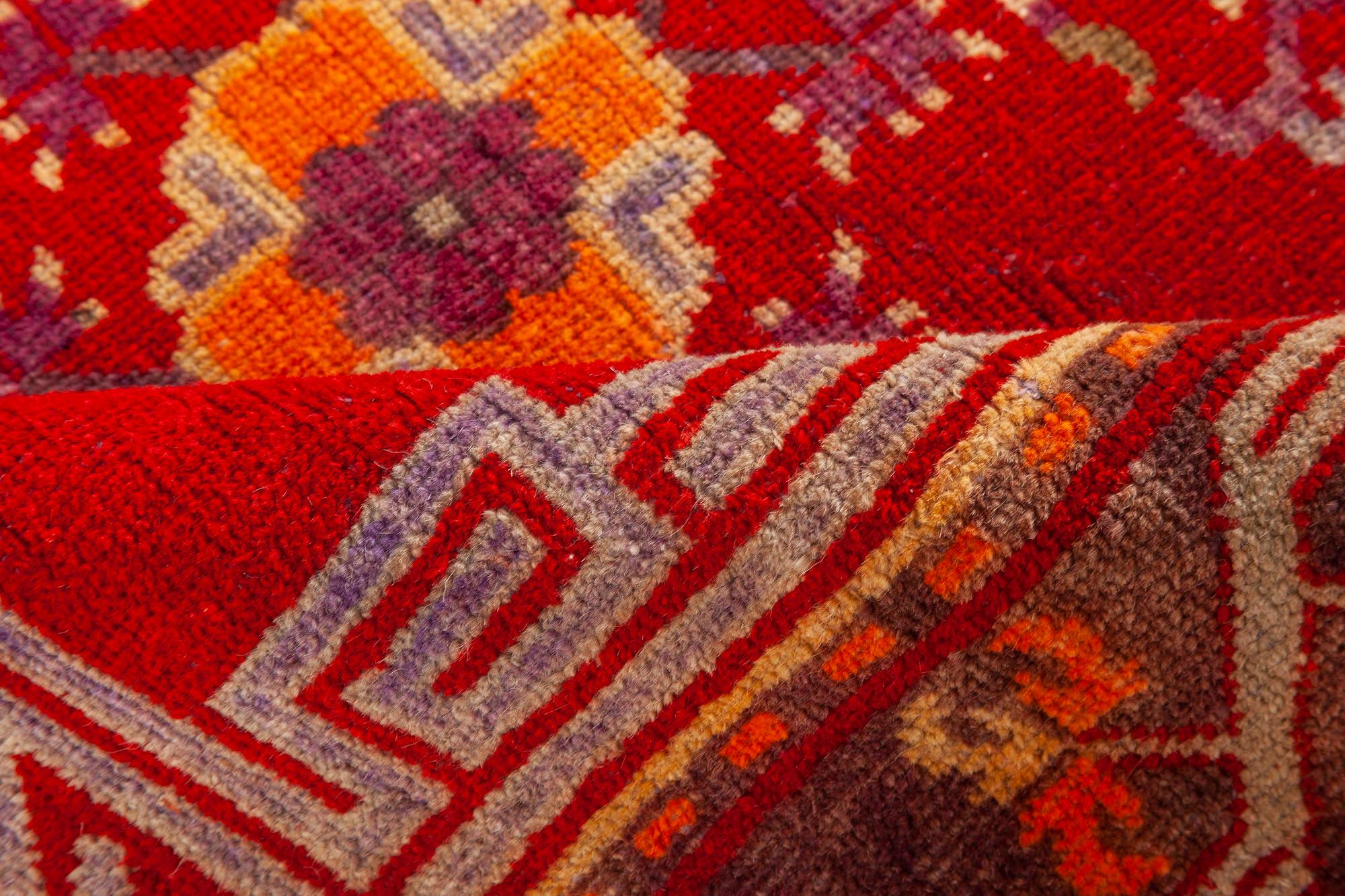 Mitte des 20. Jahrhunderts Samarkand Handgefertigter Wollteppich (Moderne der Mitte des Jahrhunderts) im Angebot