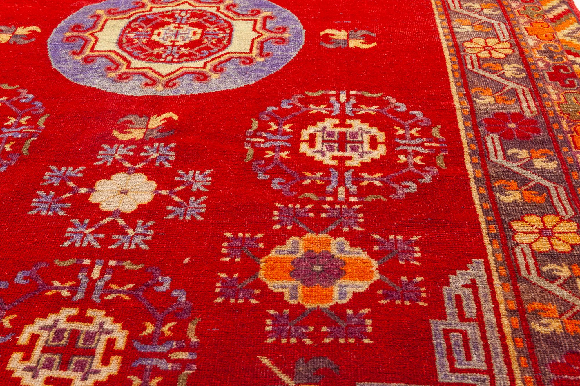 Hand-Woven Mid-20th Century Samarkand Handmade Wool Rug For Sale