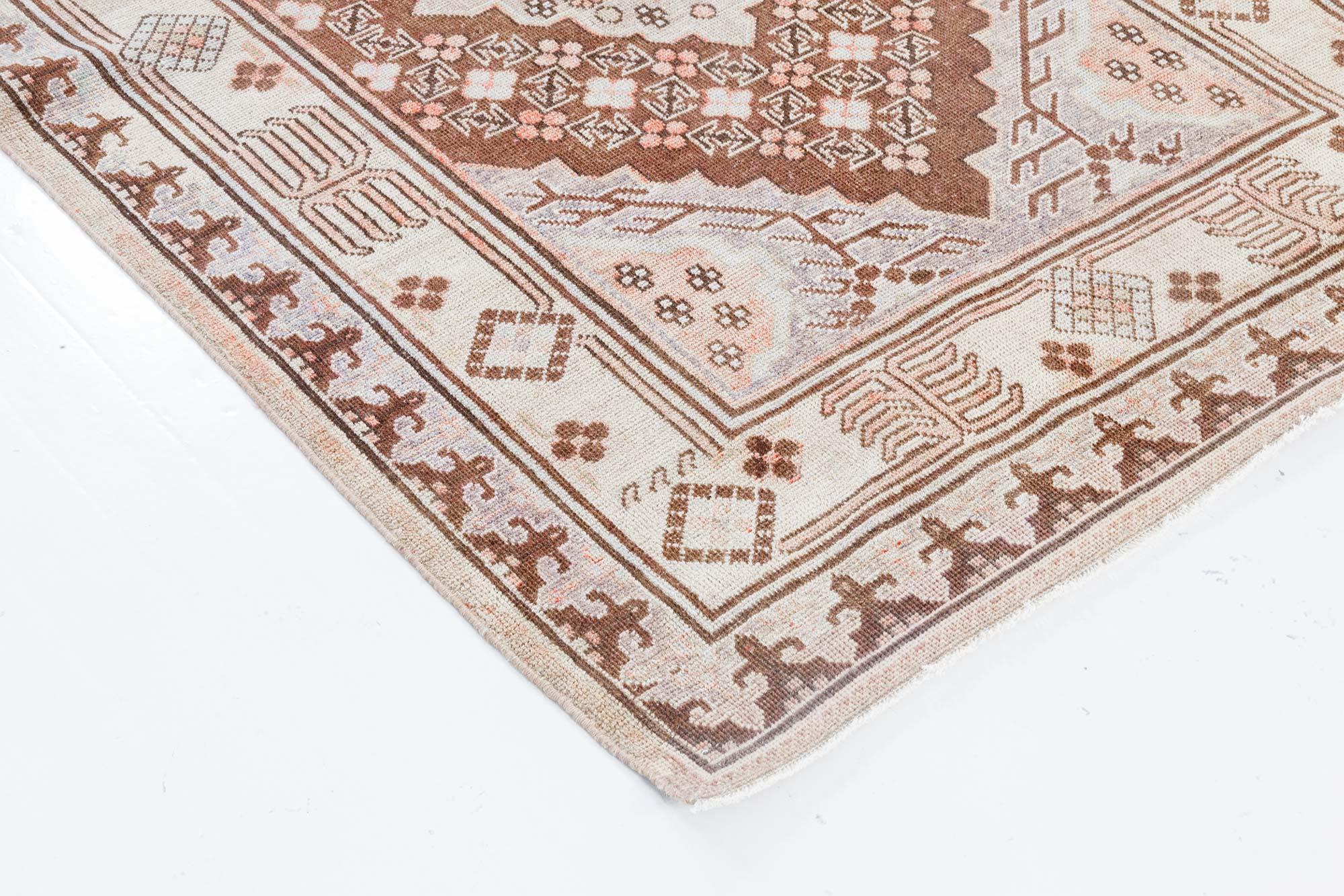 Hand-Knotted Mid-20th Century Samarkand Handmade Wool Rug For Sale