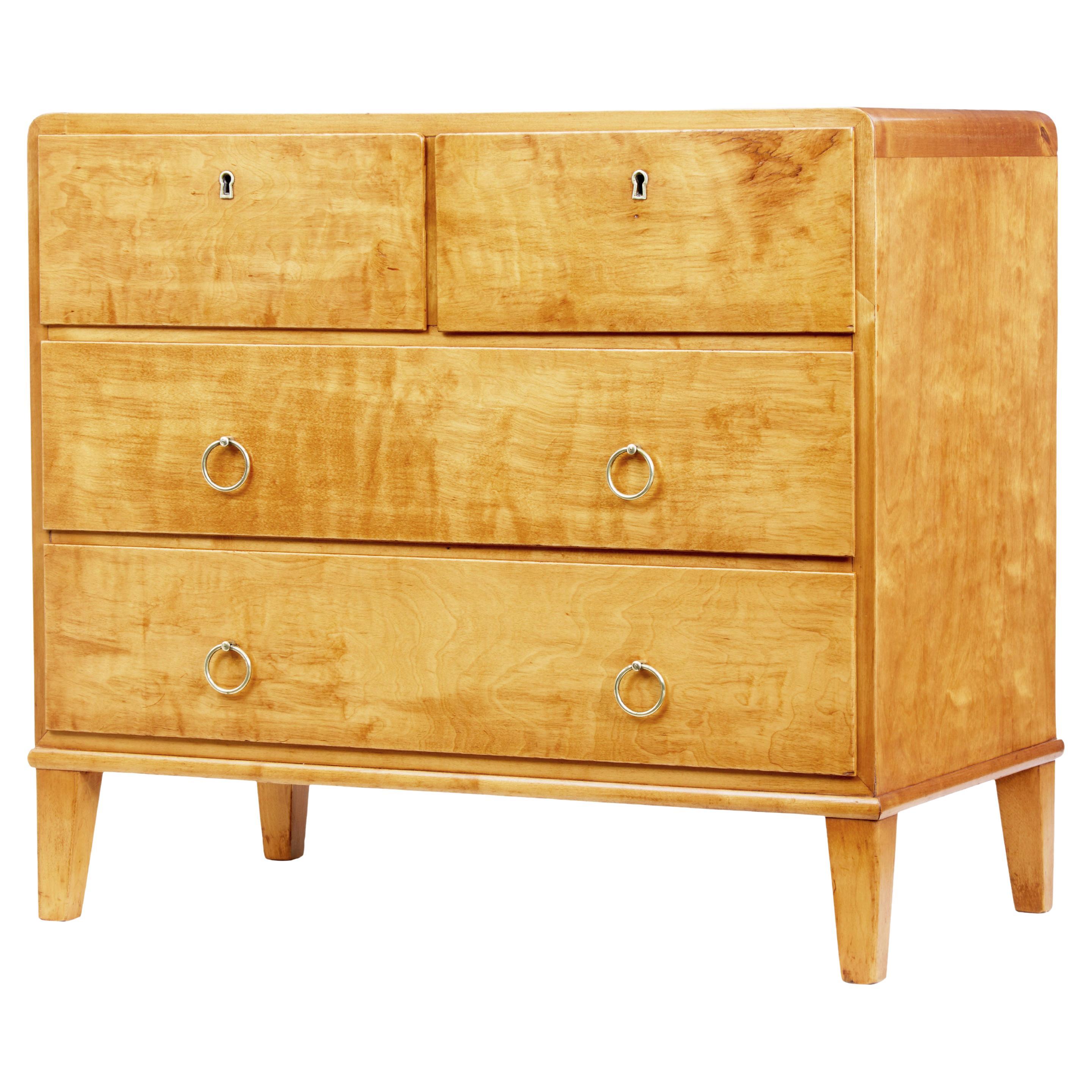 Mid 20th century Scandinavian birch chest of drawers For Sale