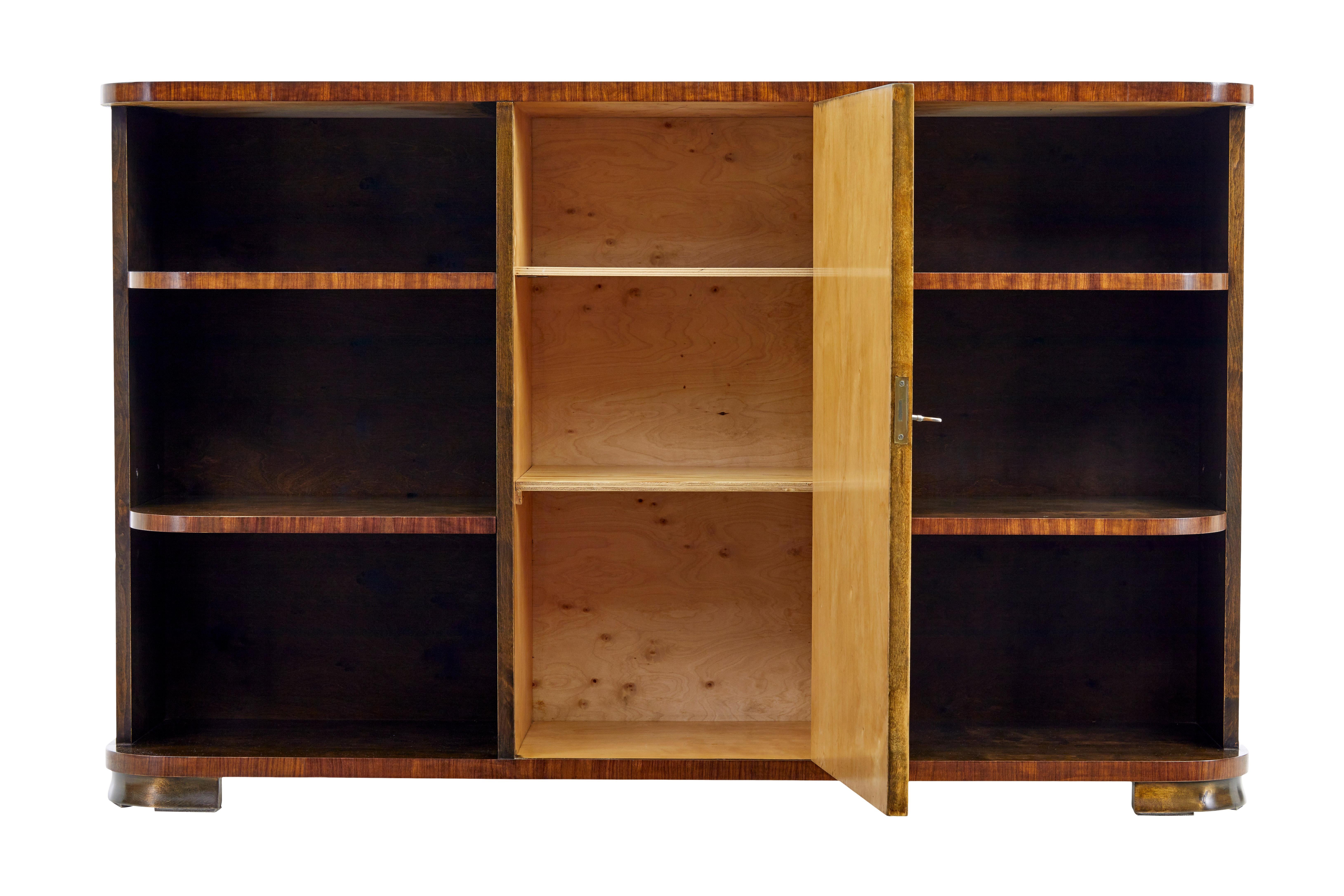 Hand-Crafted Mid 20th century Scandinavian birch inlaid open bookcase For Sale