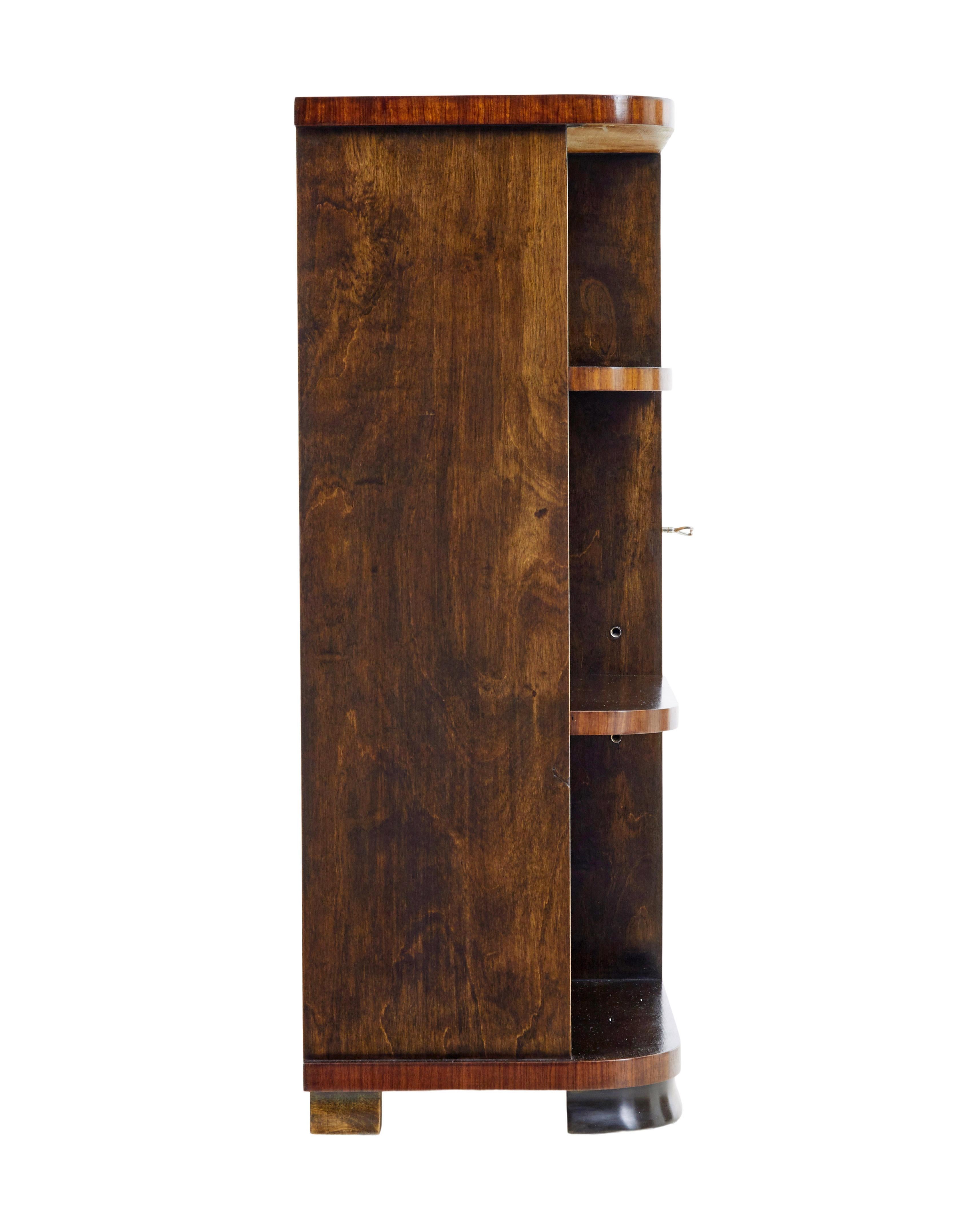 Hand-Crafted Mid 20th century Scandinavian birch inlaid open bookcase For Sale