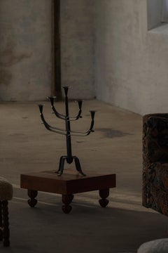 Mid-20th Century, Scandinavian Brutalist Wrought Iron & Metal Candle Holder